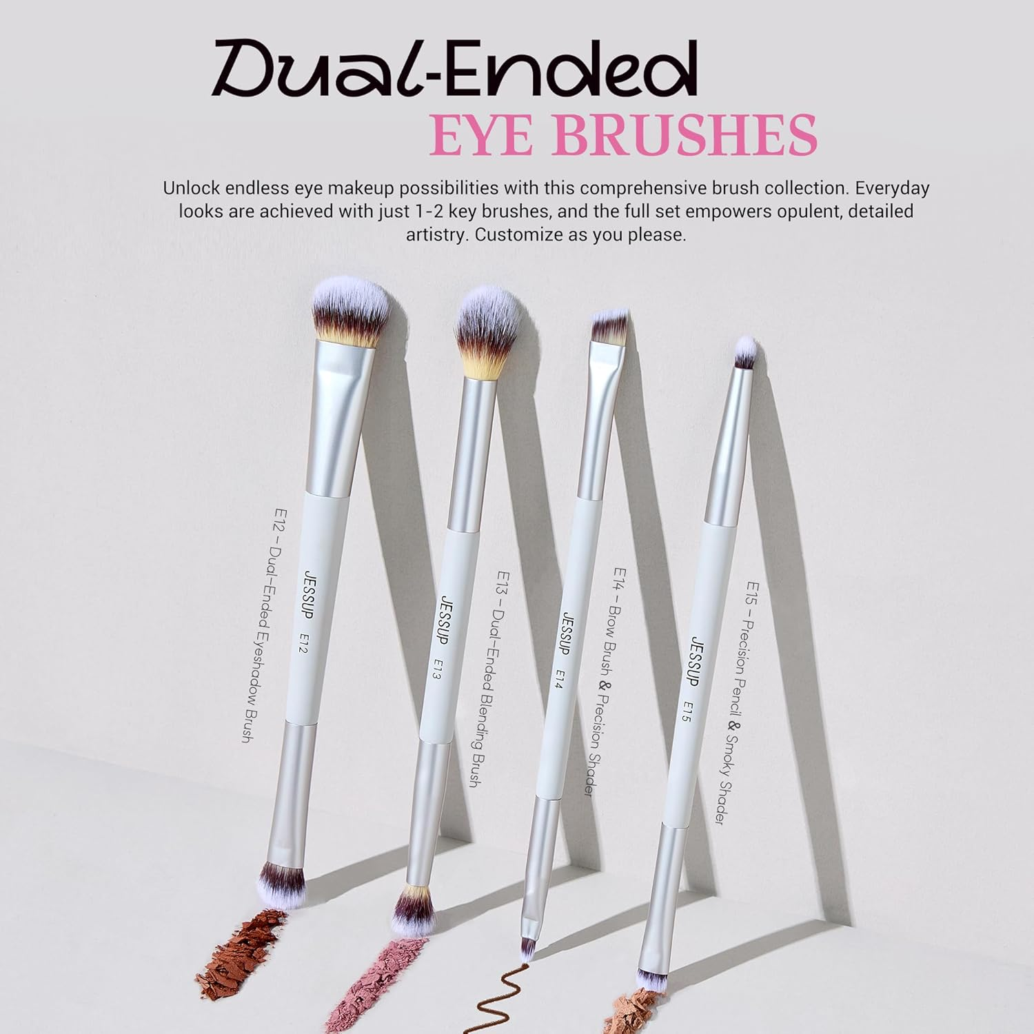 Jessup Makeup Brushes Set 7Pcs Dual Ended Makeup Brush Premium Synthetic Foundation Contour Blush Highlight Blending Eyebrow Eyeshadow Shader Concealer Brush with Bag, Quiet Gray T520 image number 5