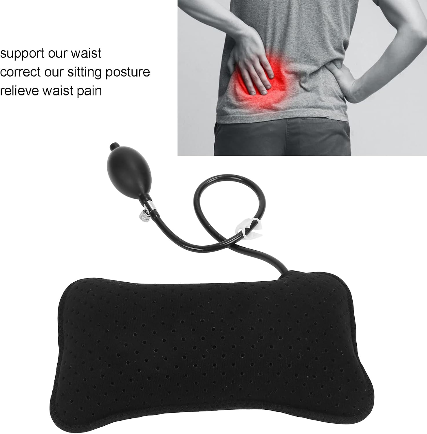Inflatable Lumbar Support Pillow With, Portable Washable Adjustable Backrest Cushion for Car, Office Chair, Home, Travel, Camping image number 6