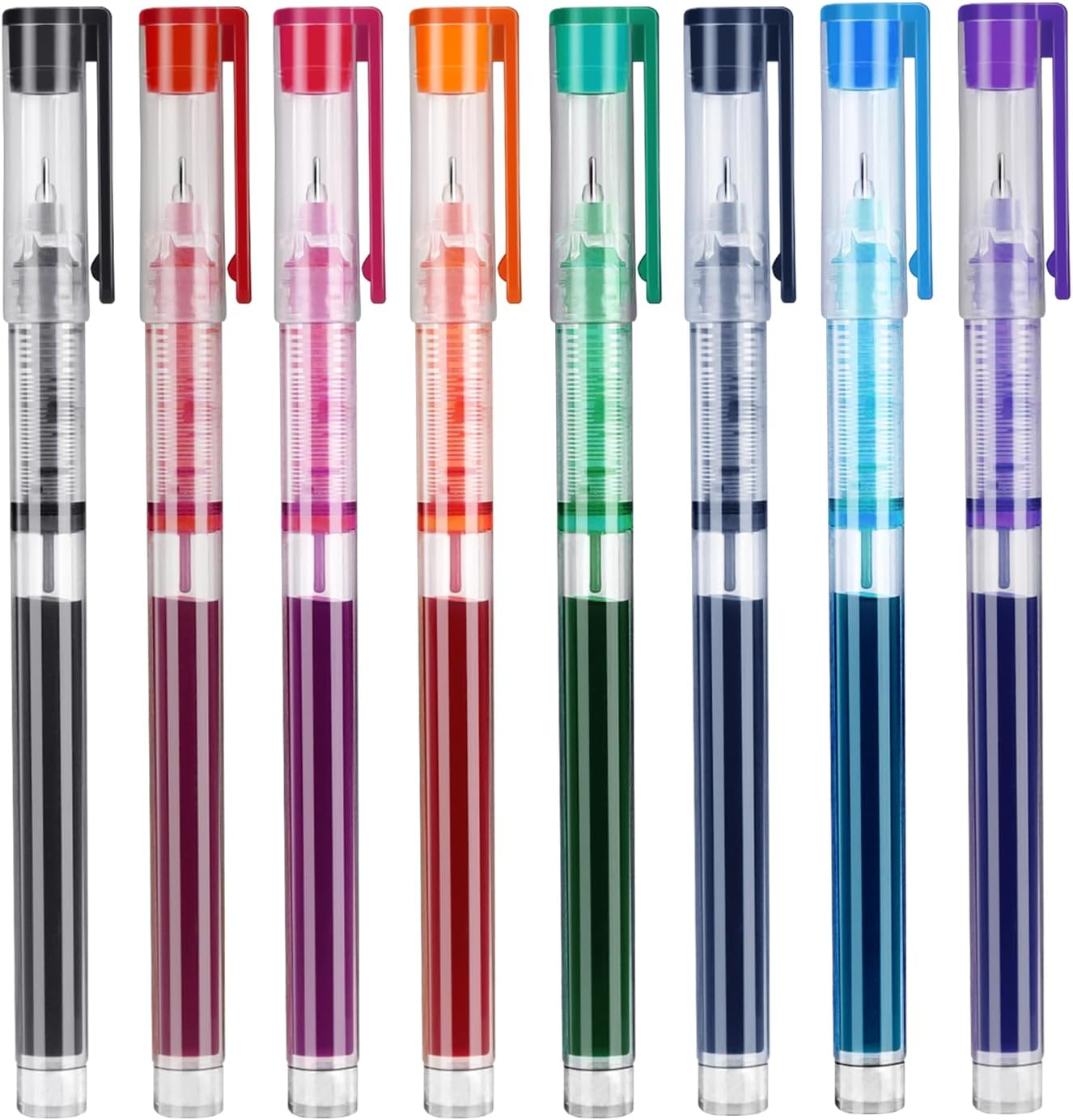 Drenubal 8 Pack Liquid Ink Pens - Multi-Colored Ink 0.5Mm Fine-Tip Rollerball Pens with Quick-Dry & Smooth Ink, Ideal for Writing, Journaling, and Note-Taking (School & Office Supplies)