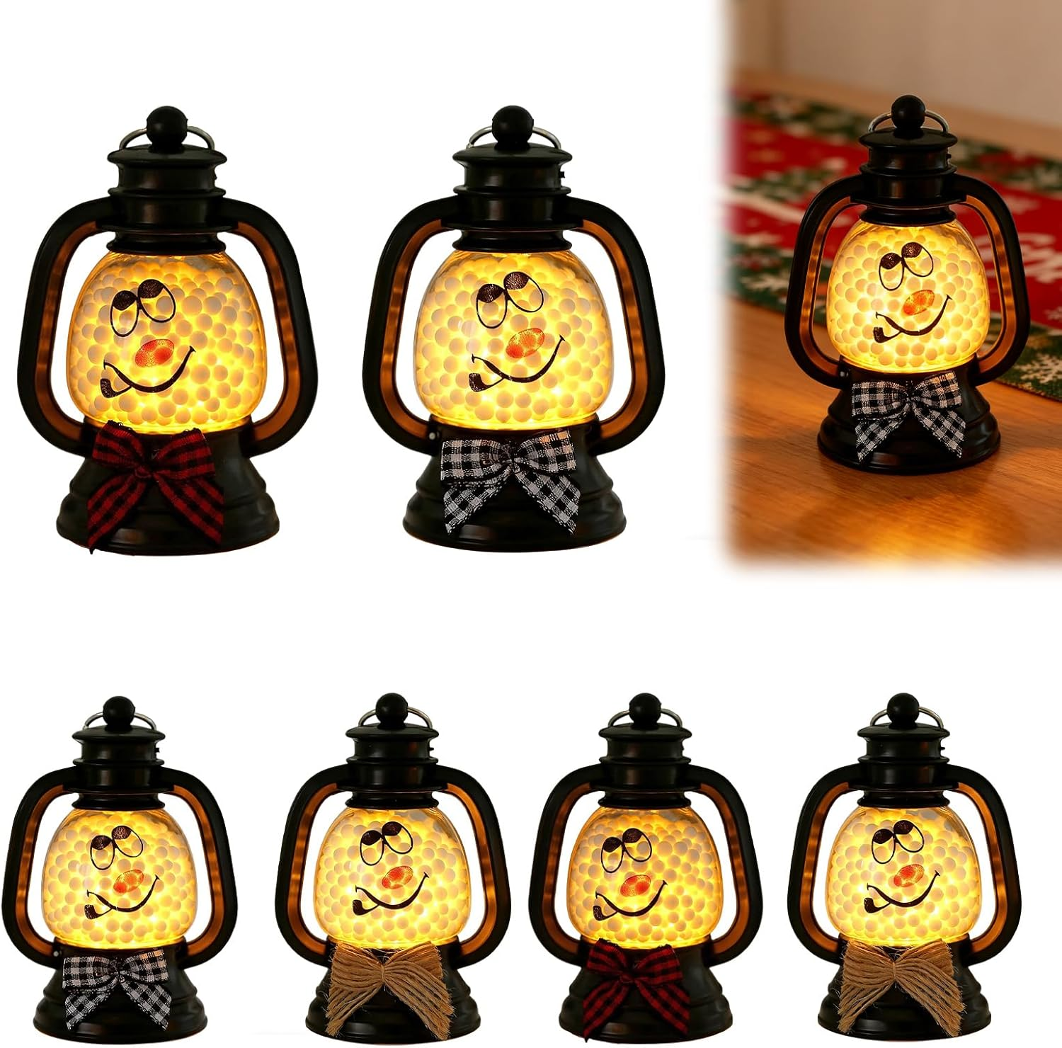 Pack of 6 Lanterns Christmas Mini Christmas Decoration Lantern Flameless Christmas Candles LED Christmas Lantern Christmas Decoration Lantern for Indoor Outdoor Decoration