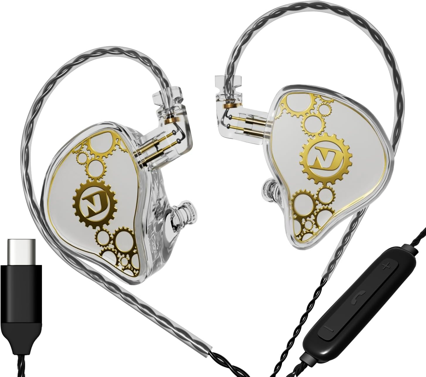 KAMINRUN ND Venus In-Ear Monitor Headphones, 10 Mm Double Magnetic Dynamic Driver IEM Earphones, Hifi Wired Gaming Earbuds, 2 Pin Detachable Cable (With Mic, Crystal, 3.5 Mm Plug)