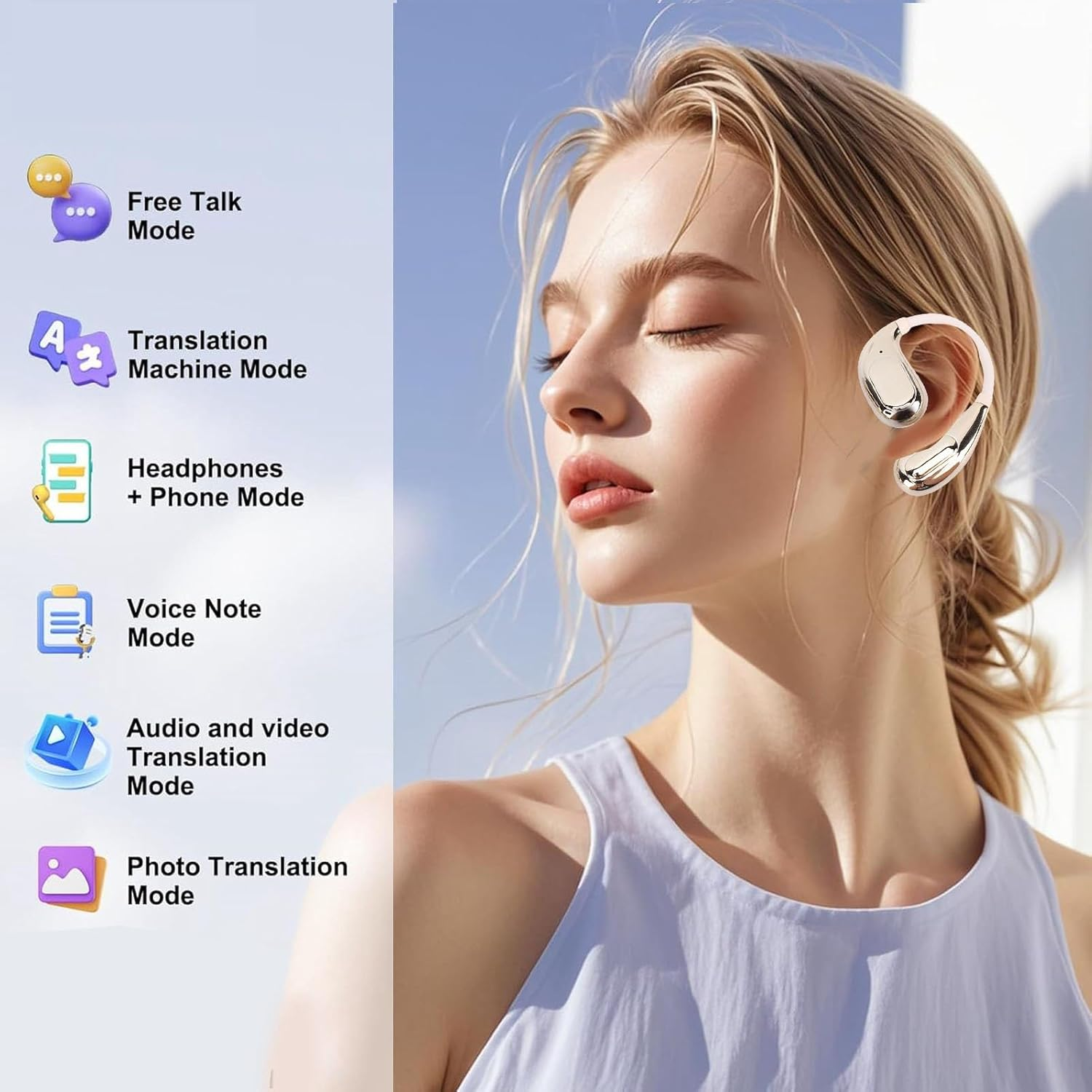 Luocute Real Time 164 Language Translation Earbud, AI Translation Earphones 0.5S Delay, 5.4, 7 Modes, 36H Playtime, IPX4 Waterproof with Voice Memo for Workout, Business, (Rose Golden) image number 1