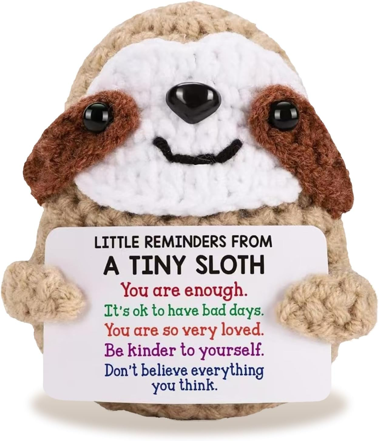 Positive Crochet Sloth - Handmade Emotional Support Gifts for Anxiety Relief, Mental Health, Cute Desk Companion for Women, Birthday, Christmas image number 3