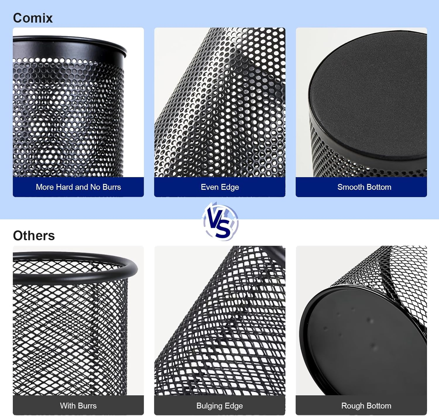 Comix Pen Holder Desk Organizer, Wire Mesh Pencil Cup with Foam Pad and Non-Slip Bottom Office Supplies Desk Accessories for Home Office School, 1 Pack image number 3