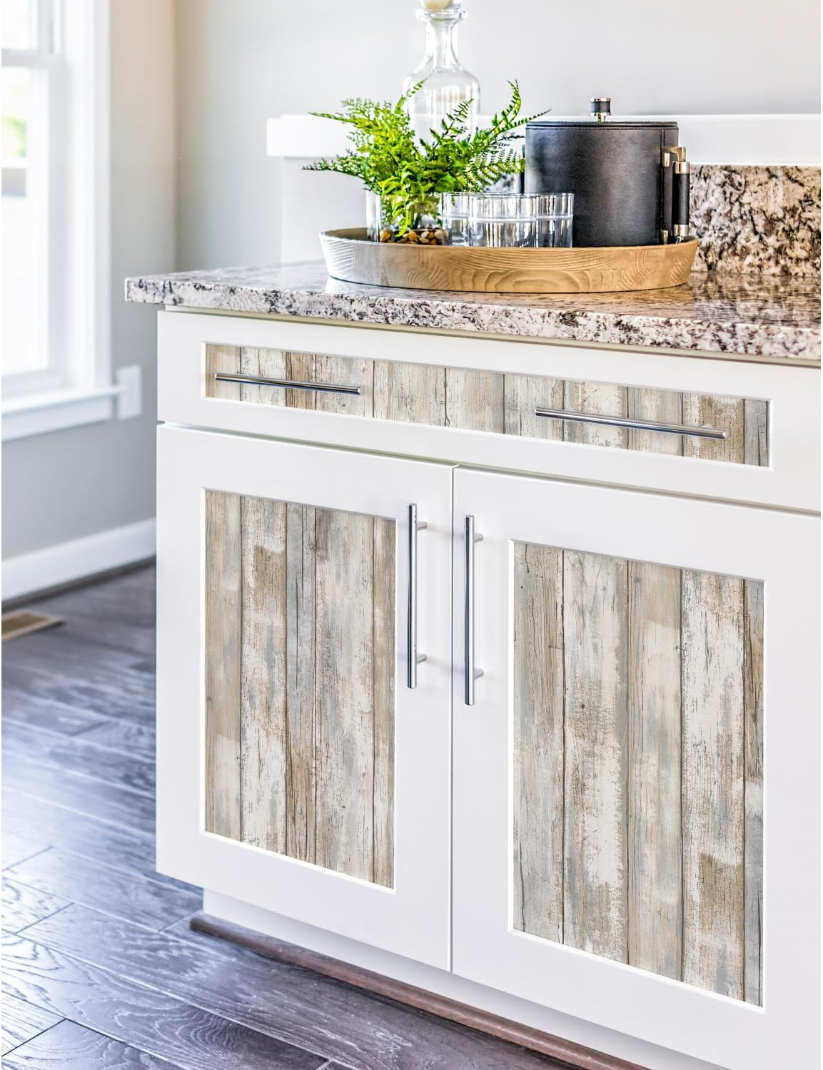 Roommates Distressed Wood Peel and Stick Wallpaper, Rustic Wood image number 4