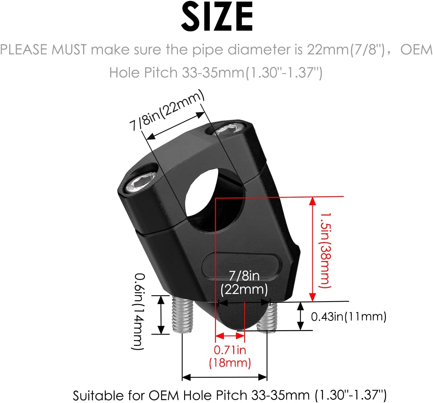 7/8" Universal Handlebar Bar Risers Motorcycle Bar Clamps 7/8" Bar for Motorbike Pit Dirt Bikes Black Riser Height 38Mm (1.5 "), 18Mm (0.71") Backward or Forward image number 6