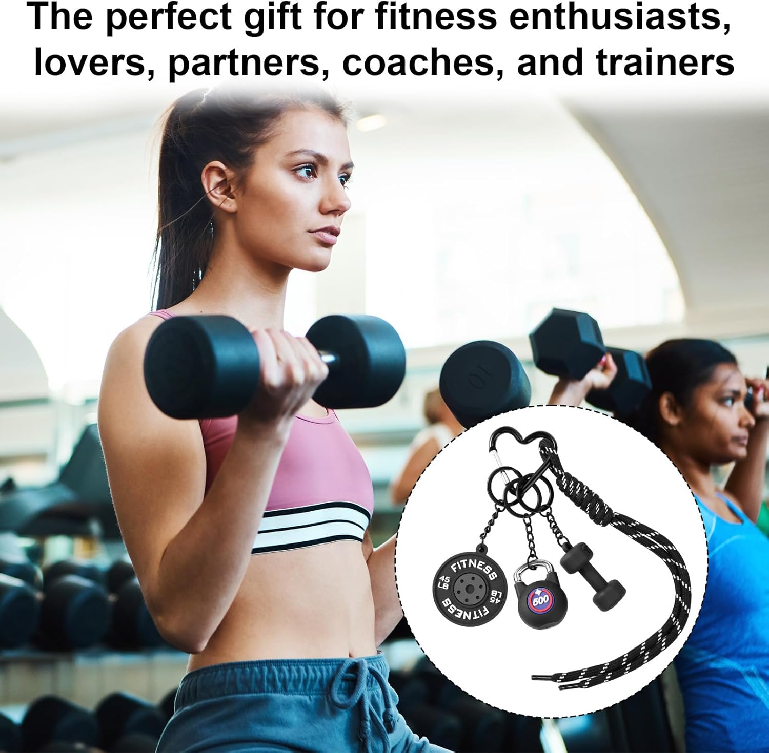 Gym Keychain, Black Dumbbell Kettlebell Barbell Plate Charsm Gym Keychain Gift Motivational Fitness Accessories for Men Women Sports Lovers Trainer Friends Family image number 5