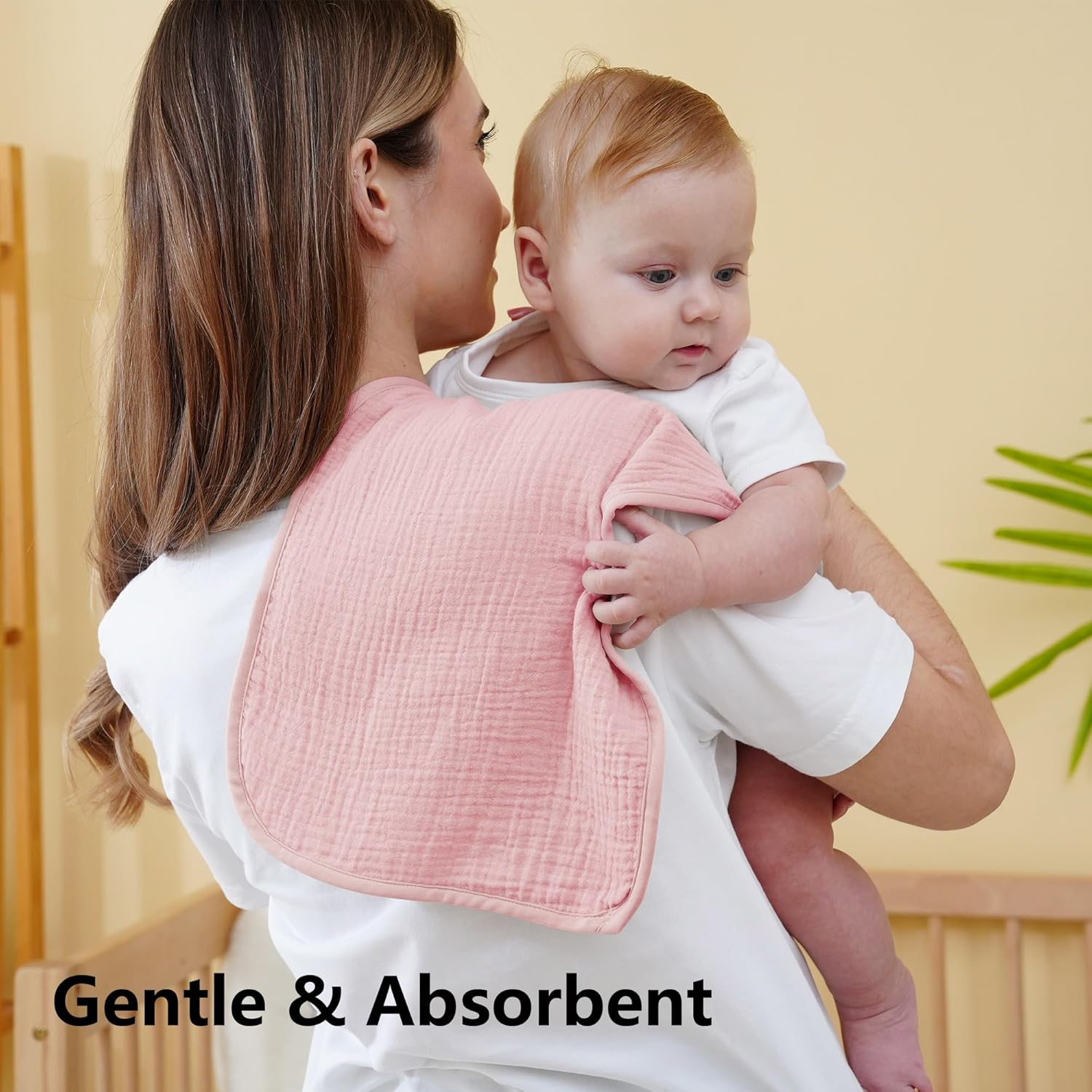 Kewlife Gift Baby Muslin Burp Cloths 4-Pack &ndash; Ultra Soft & Absorbent, Neutral Colors, Reusable 50X25Cm Burping Clothes for Baby Boys & Girls &ndash; Newborn Essentials for Drooling & Burping(Pink) image number 4