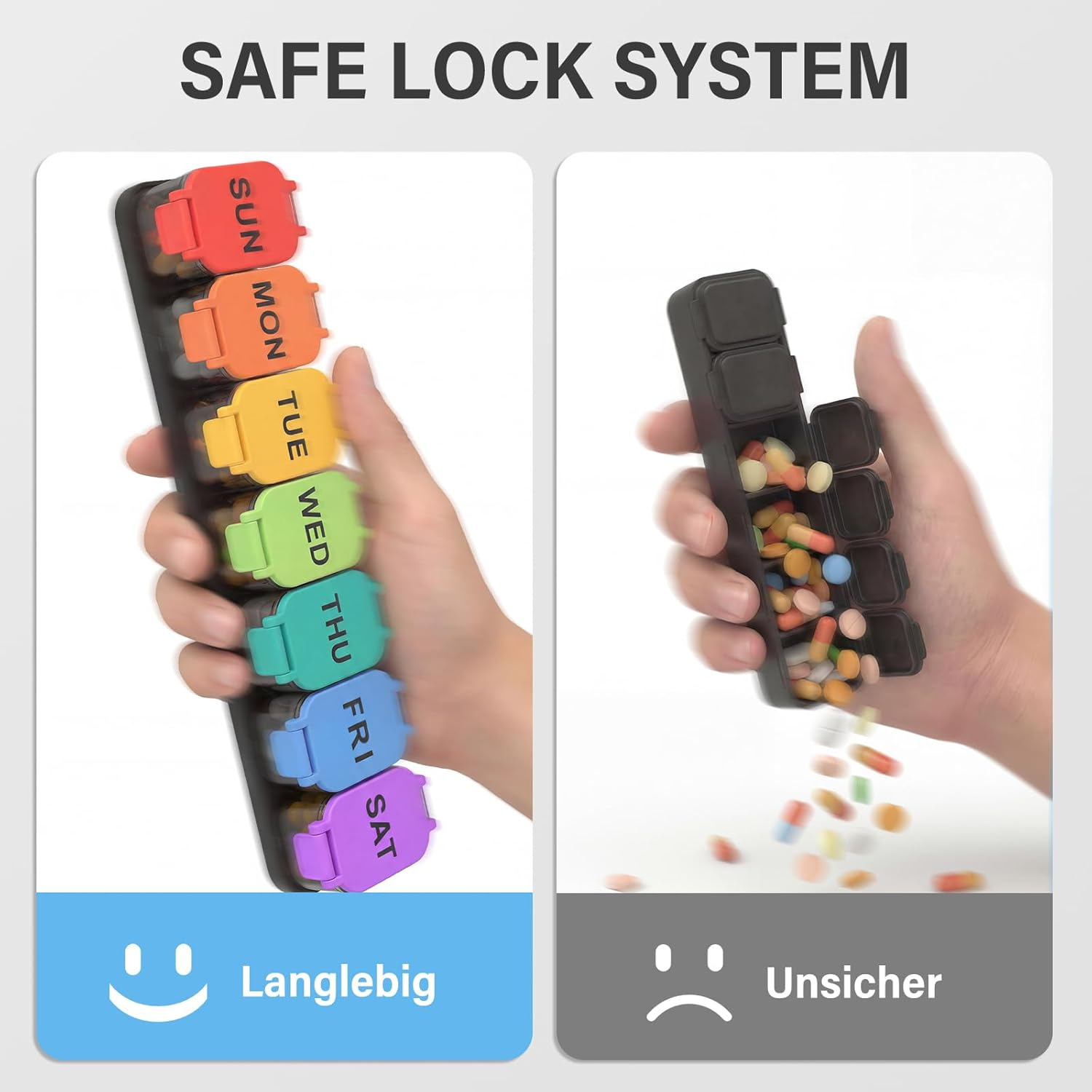 Extra Large Weekly Pill Organizer - Waterproof 7-Day Pill Box, Portable Vitamin & Supplement Case, Easy to Open Design, Ideal for Travel and Daily Medication Management (Rainbow) image number 2