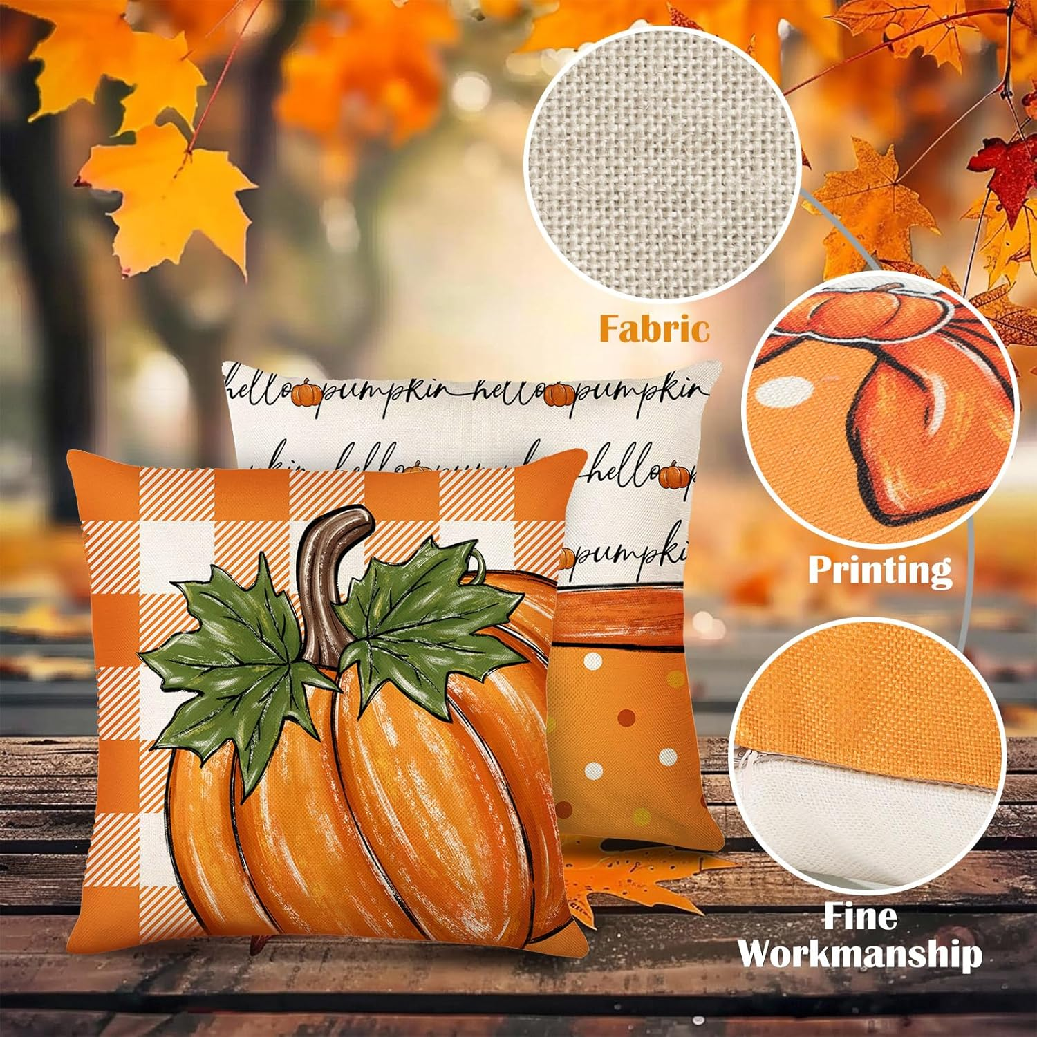 Bigqin 4 Pack Fall Throw Pillow Covers 45X45Cm/18 X18, Maple Leaf Cushion Cover Orange Home Decor Pumpkin Cushion Covers, Pumpkin Home and Halloween Decorations image number 1