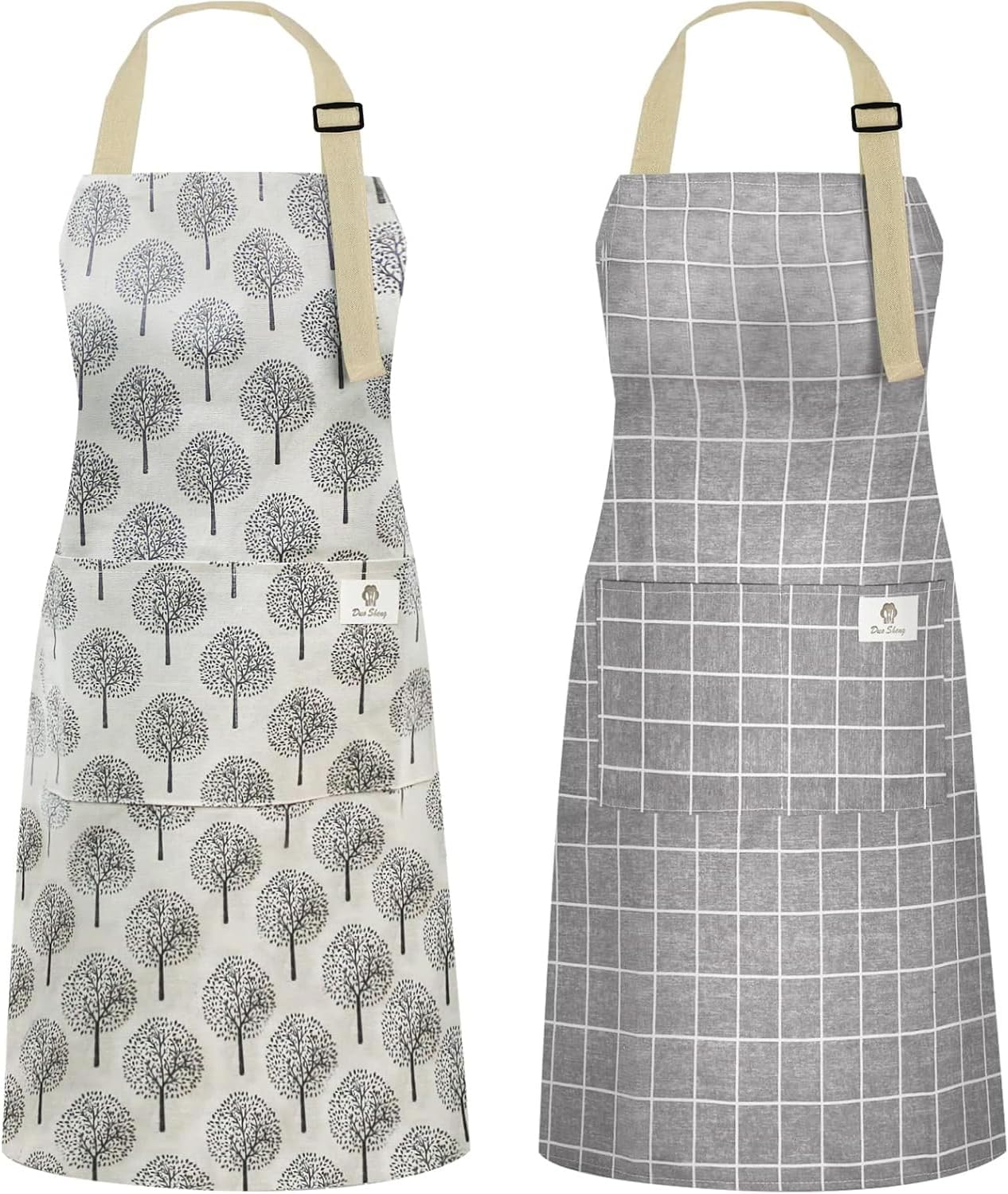2 Pack Kitchen Cooking Aprons, Adjustable Bib Soft Chef Apron with 2 Pockets for Men Women