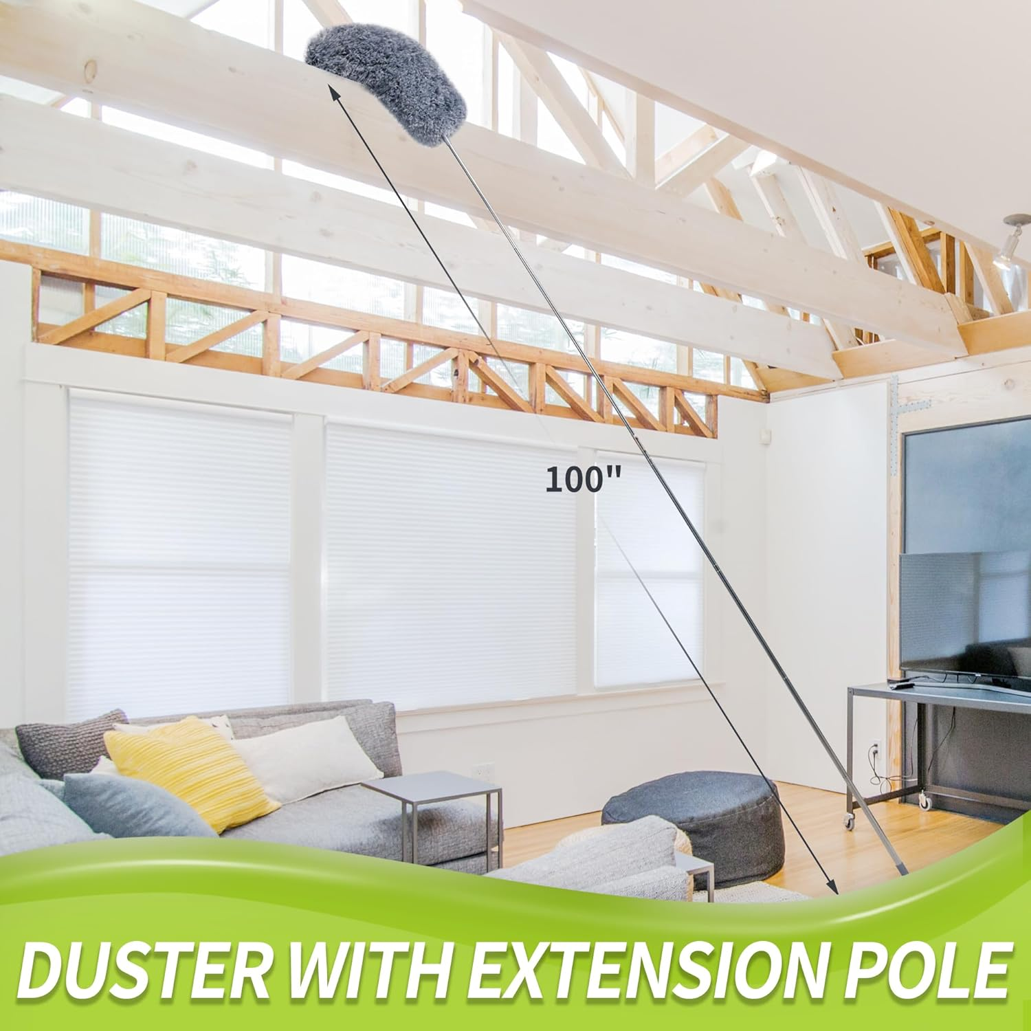 IVYROLL Duster with Extension Pole for Cleaning (2 Microfiber Heads Kit), 100" Long Feather Duster for High Ceilings with Washable Head, Cleaning Supplies for Housekeeping, Ceiling Fan, Furniture - Set C: Gap Duster  Replacement image number 4