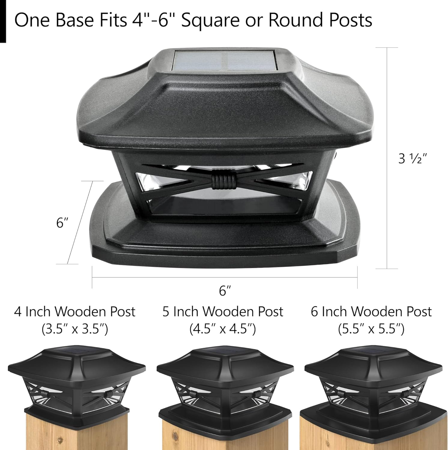 Davinci Lighting Flexfit Solar Outdoor Post Cap Lights - One-Size-Fits-All Base for 4X4 5X5 6X6 Wooden Posts - Bright LED Light - Slate Black (4 Pack) image number 3