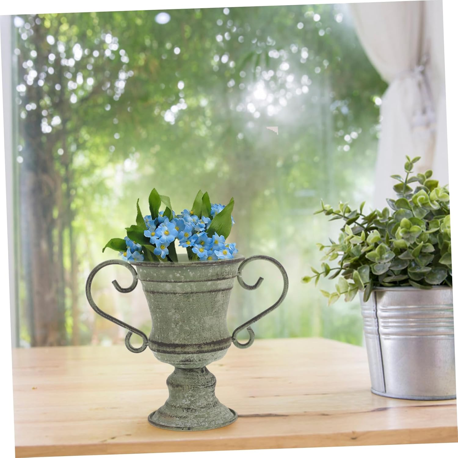 Happyyami Vintage Rustic Planter Pot for Outdoor Plants and Garden Decoration, Green Distressed Flower Pot for Balcony Patio, Decorative Flower Planter Suitable for Garden and Home Gardening image number 3