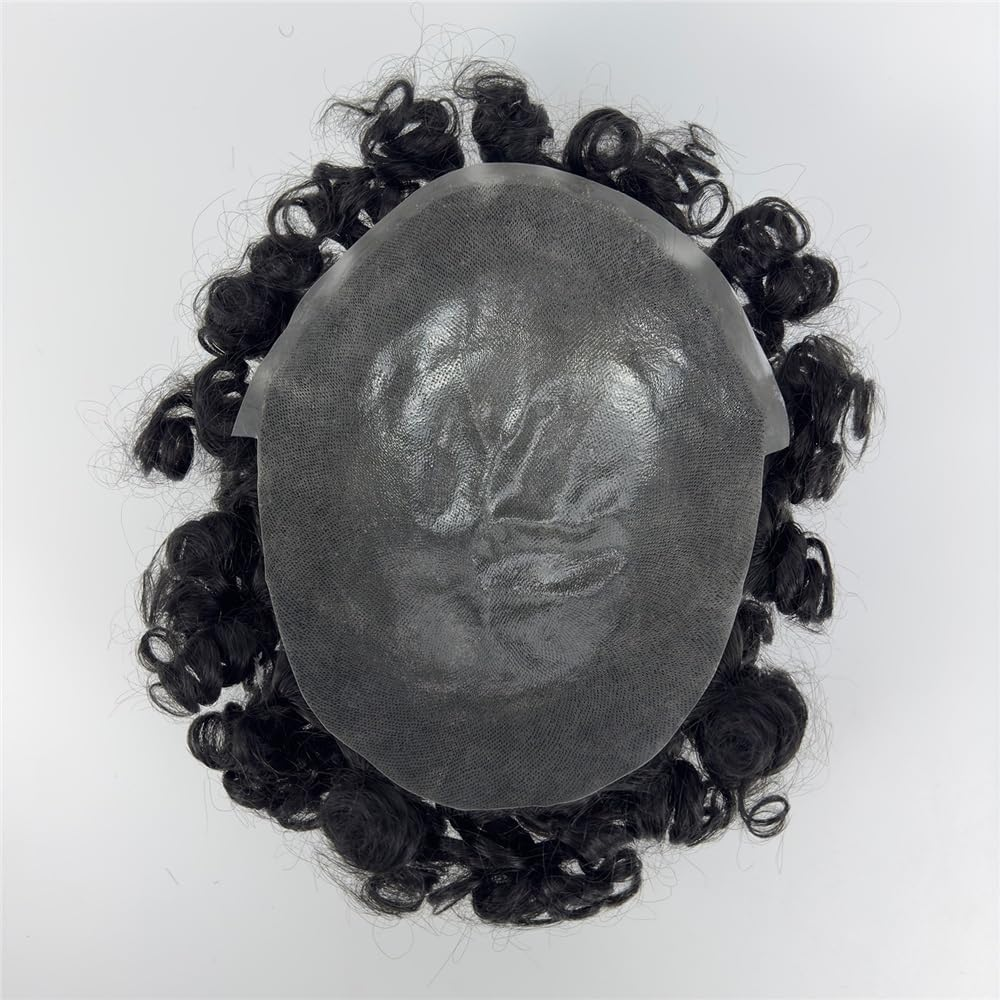 Replacement Men Toupee 12Mm Curly Real Human Hair Injection PU Skin Base Male Capillary Prosthesis Systems image number 3