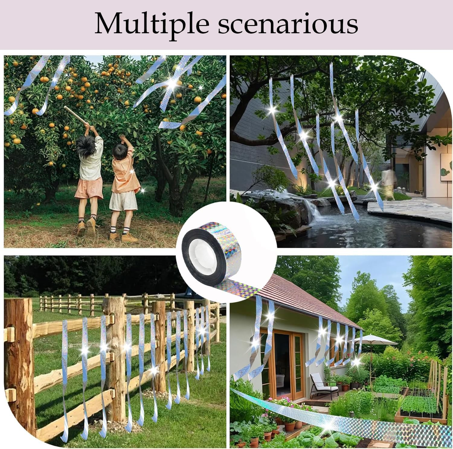 3 Rolls of Bird Scare Reflective Tape, Flashing Double-Sided Bird Scare Device, Used to Drive Away Birds, Hanging or Tied for Houses, Gardens, Yards, Orchards, Terraces image number 1