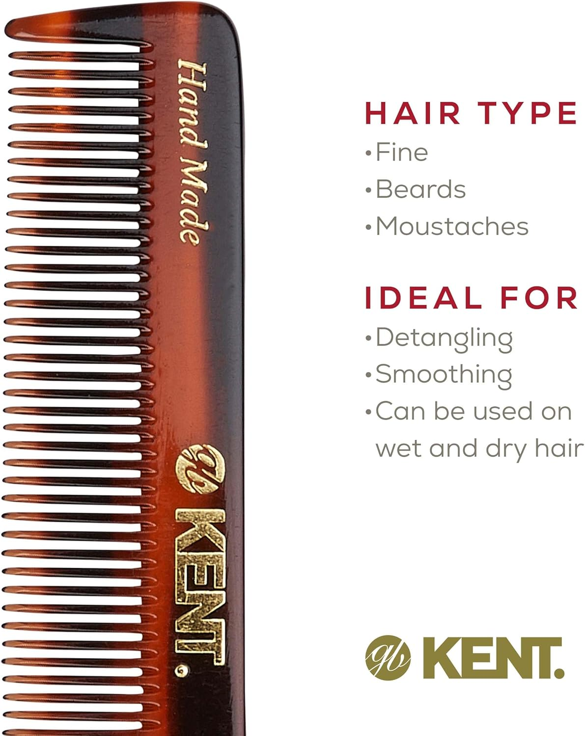 Kent Men'S Handmade Pocket Hair Comb with Leather Tab and Case, 112 Mm Length image number 2