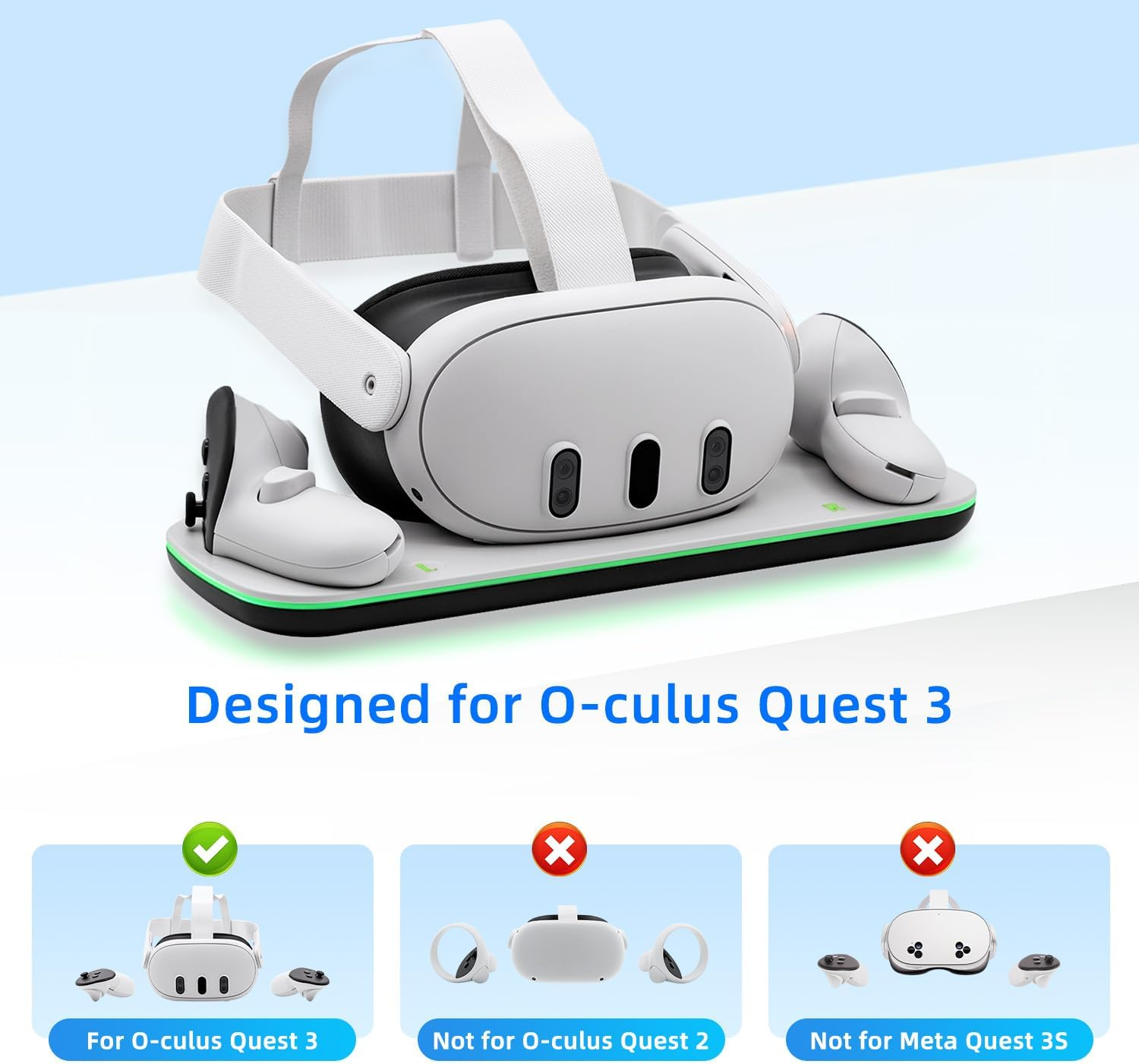 Mcbazel Charging Dock for Quest 3, Fast Charging Station Display Stand with LED Light, Includes 2 Rechargeable Batteries for VR Headset & Controllers - White image number 6