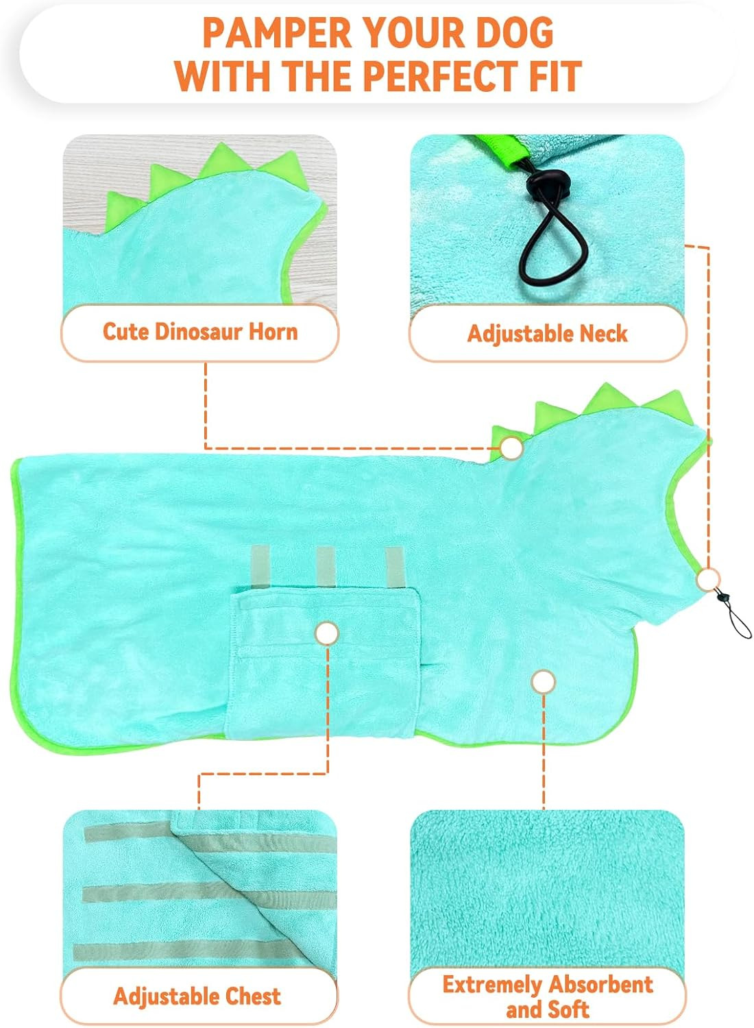 Bibykivn Bathrobe for Dogs, Microfibre Dog Bathrobe, Adjustable Collar with Velcro Closure, Quick Drying, Bath Towel for Large, Medium, Small Dogs/Cats (Blue, L) image number 7