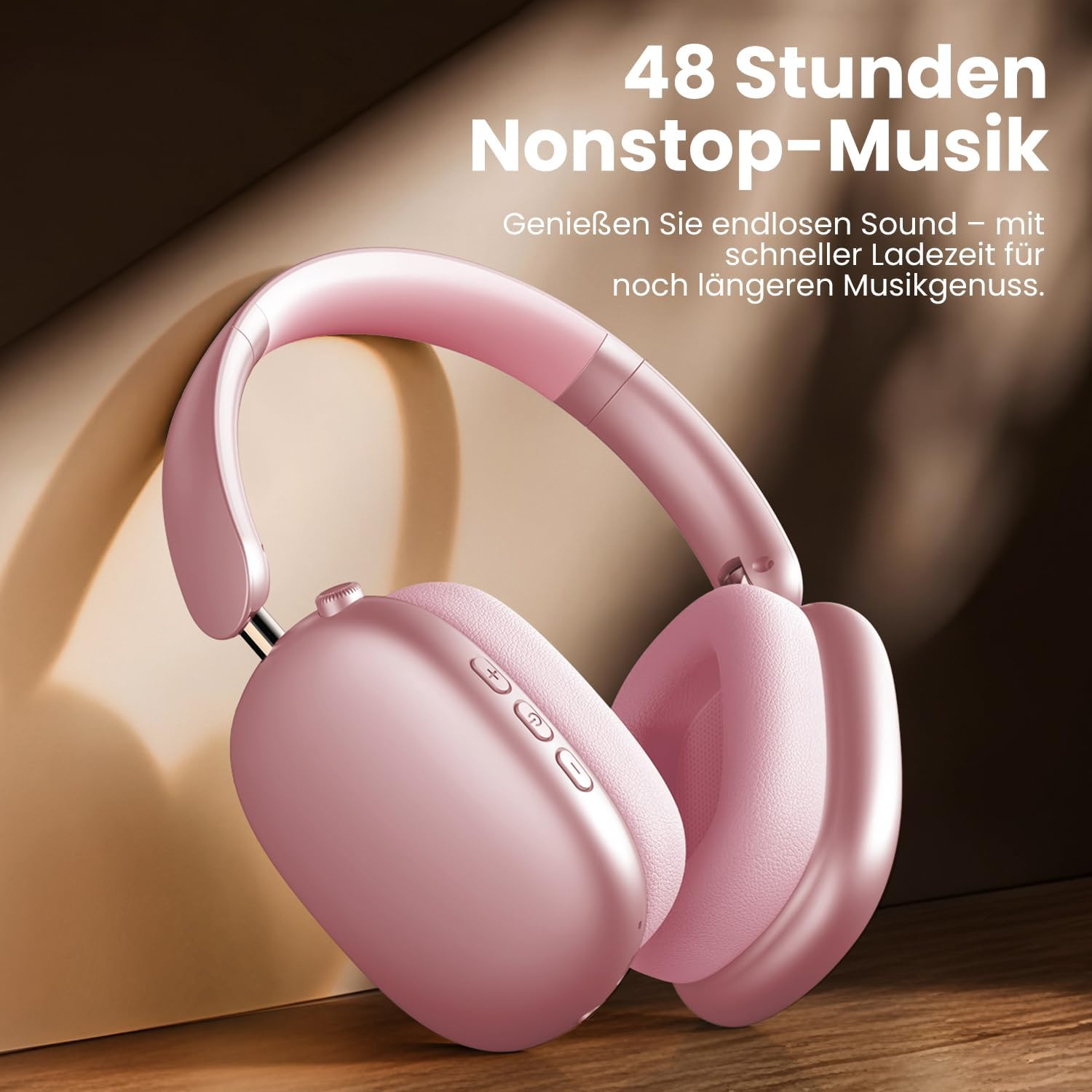 Wentronic Y01 Noise Cancelling Headphones, Wireless Over-Ear Headphones, Bluetooth 5.3, Hi-Res Sound, 48H Playback, Foldable with Microphone for Ios/Android/Pc - Rose image number 6