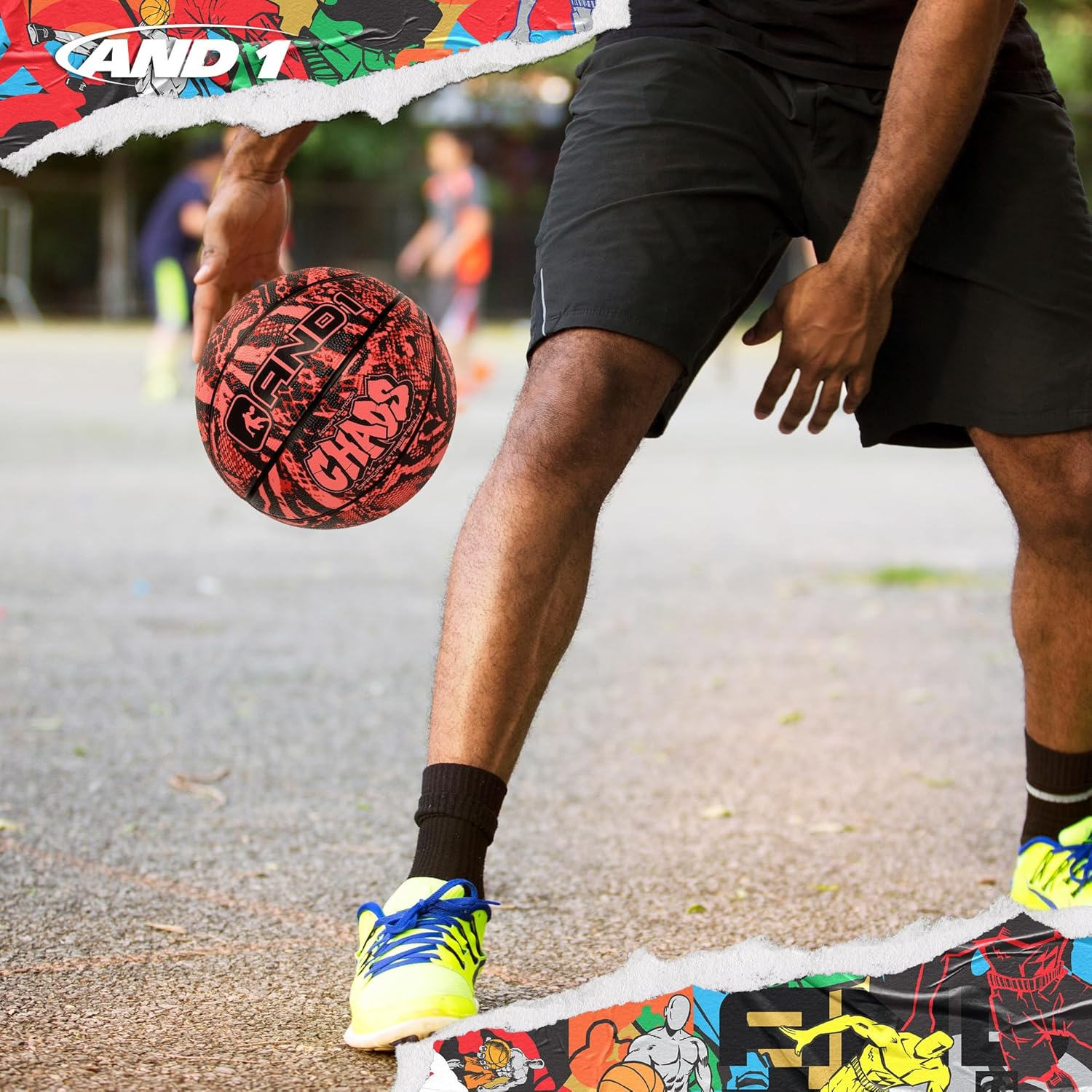 AND1 Chaos Basketball: Official Regulation Size 7 (29.5 Inches) Rubber - Deep Channel Construction Streetball, Made for Indoor Outdoor Basketball Games - Blue/Black Jungle image number 6