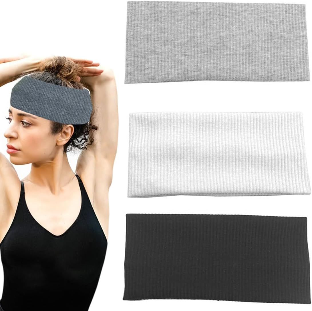 Aililong Women'S Summer Headband, Set of 3 Cotton Hair Bands, Non-Slip Headband, Elastic Hair Band, Sweat-Absorbing, Beige Hair Accessories, Women for Workout, Yoga, Running and More