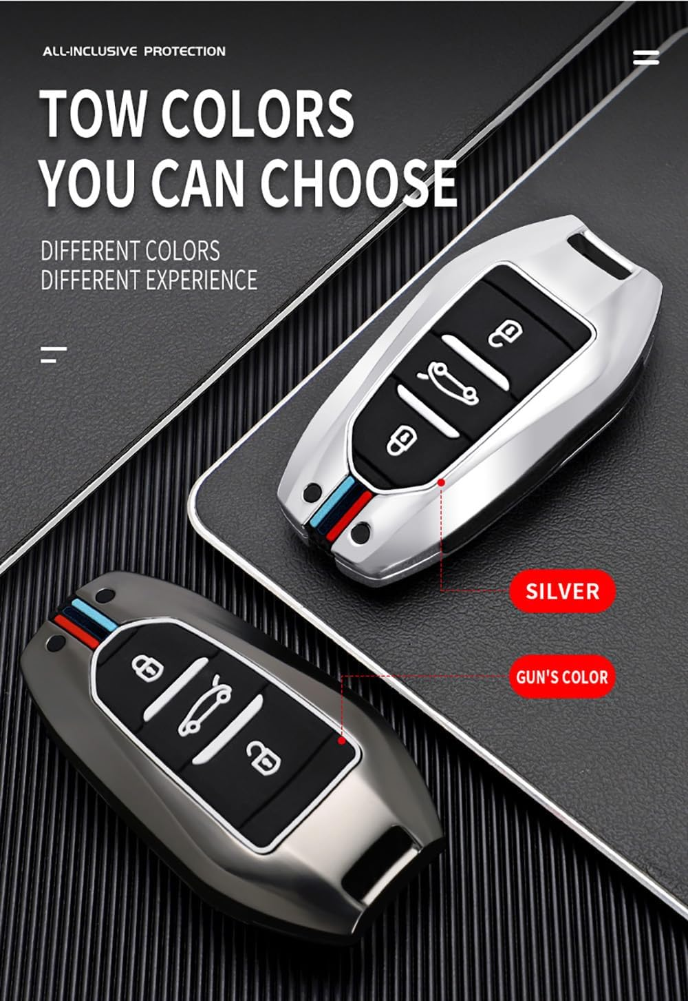 HIBEYO 3 Button Key Fob Cover for Peugeot 308 408 508 2008 3008 4008 5008 Key Smart Key Cover Accessories Fashion Alloy TPU Key Protector-B Keychain Black image number 6