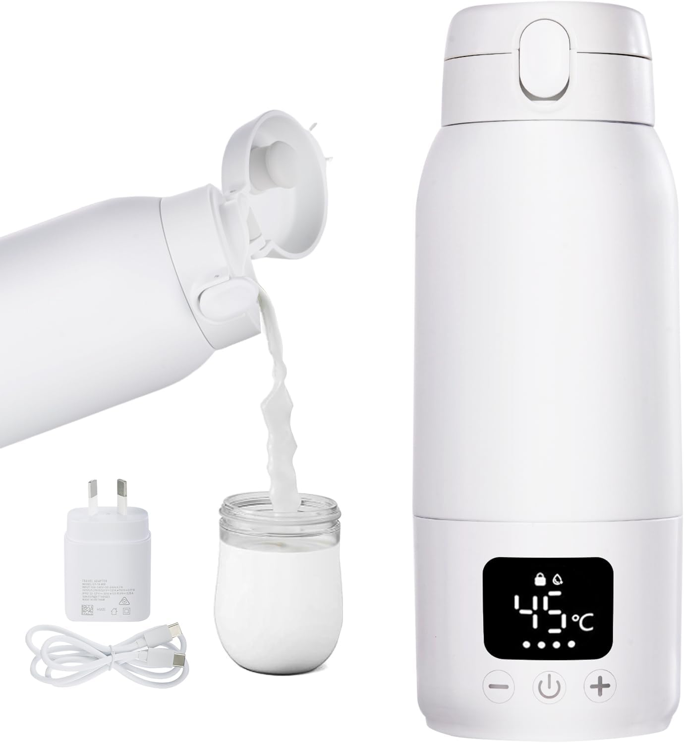 Portable Bottle Warmer, Fast Heating Portable Milk Warmer, 500ML Large Capacity Milk Bottle Warmer for Breastmilk/Formula with Accurate Temp Control, 11000Mah Baby Bottle Warmer with LCD Display image number 3