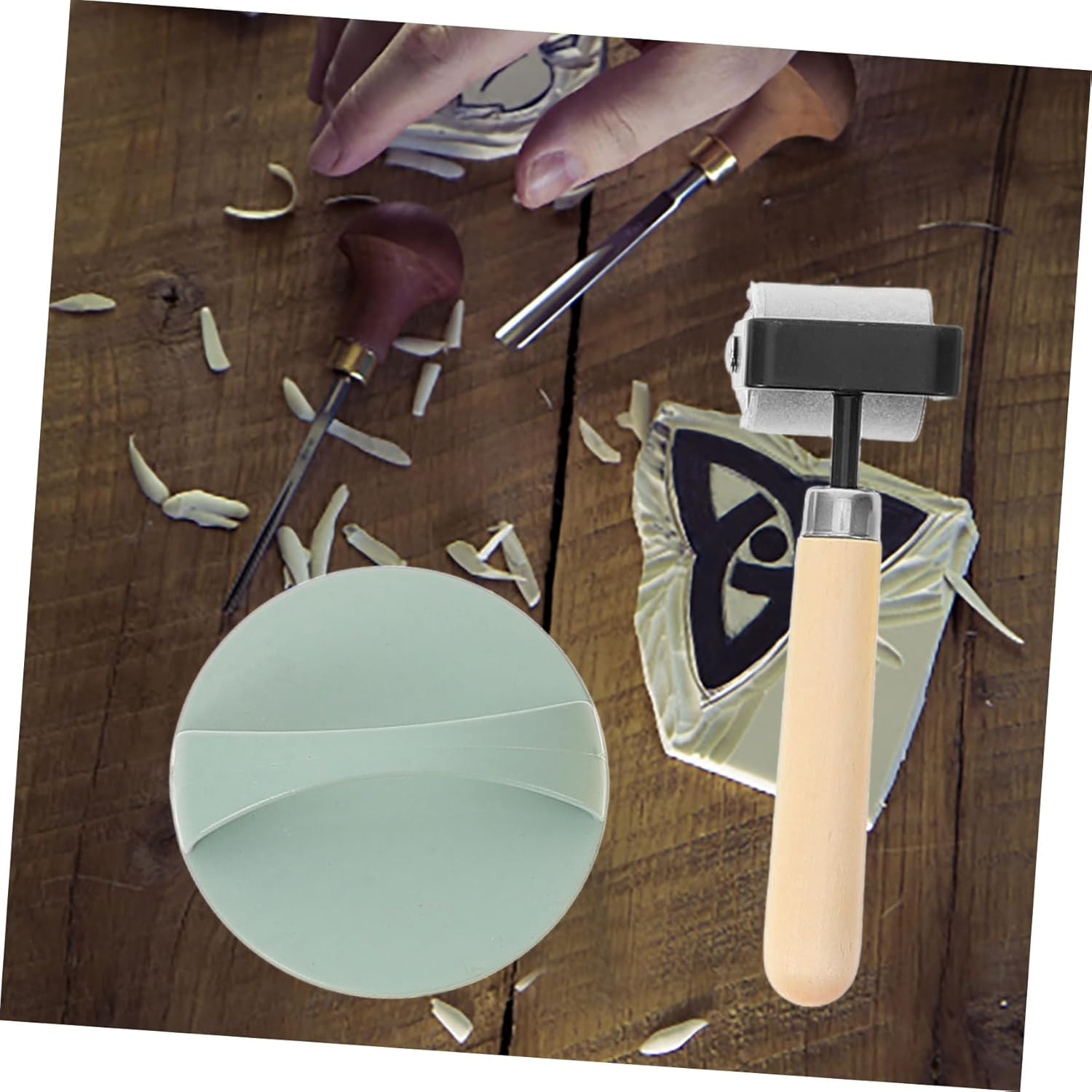 Hohopeti Engraving Tool Kit Barren Printmaking Kit Tool Set Carving Roller for Woodworking Printing Pad image number 4