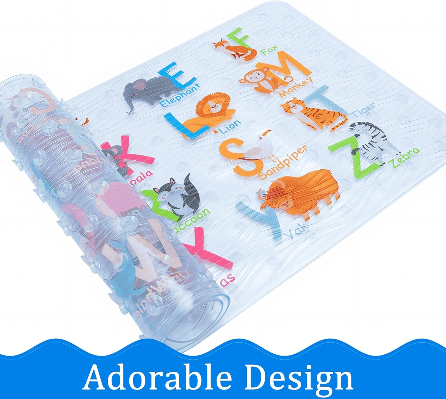 BEEHOMEE Bath Mats for Tub Kids - Large Cartoon Non-Slip Bathroom Bathtub Kid Mat for Baby Toddler Anti-Slip Shower Mats for Floor 35X16,Machine Washable XL Size Bathroom Mats (Alphabet) image number 6
