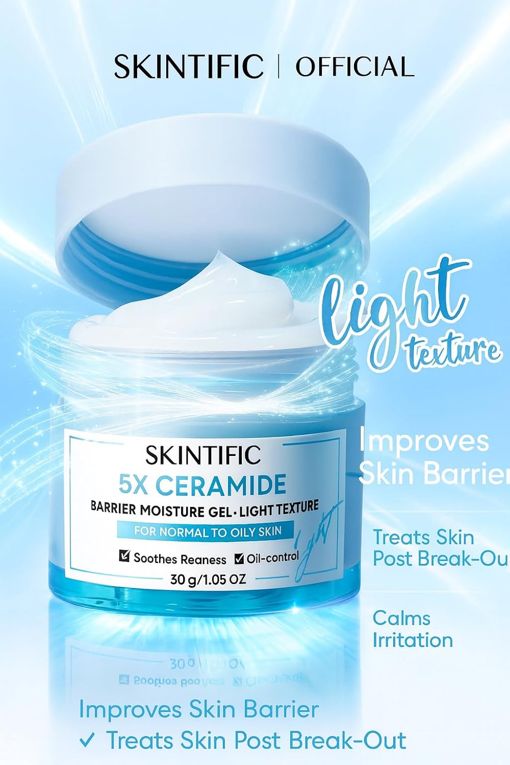 SKINTIFIC 5X Ceramide Barrier Moisture Gel, Light Texture for Normal to Oily Skin, Oil Control, Soothes Redness, 30G/1.05 Oz image number 2