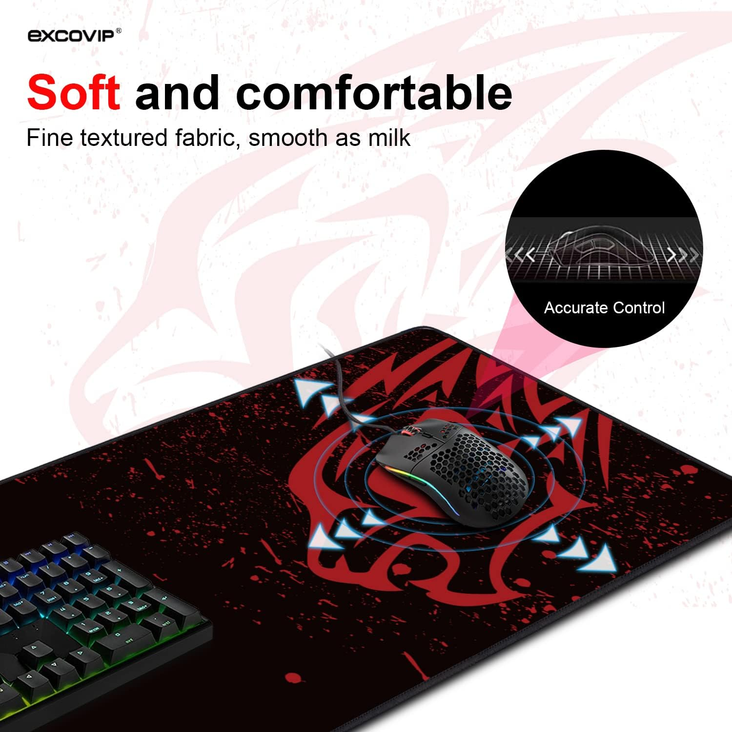 Excovip Gaming Mouse Pad with Durable Stitched Edges Computer Desk Pads with Non-Slip Rubber Base 31.4"X11.08" Big Mousepad Keyboard Mouse Mat Red Leopard 9192 image number 6