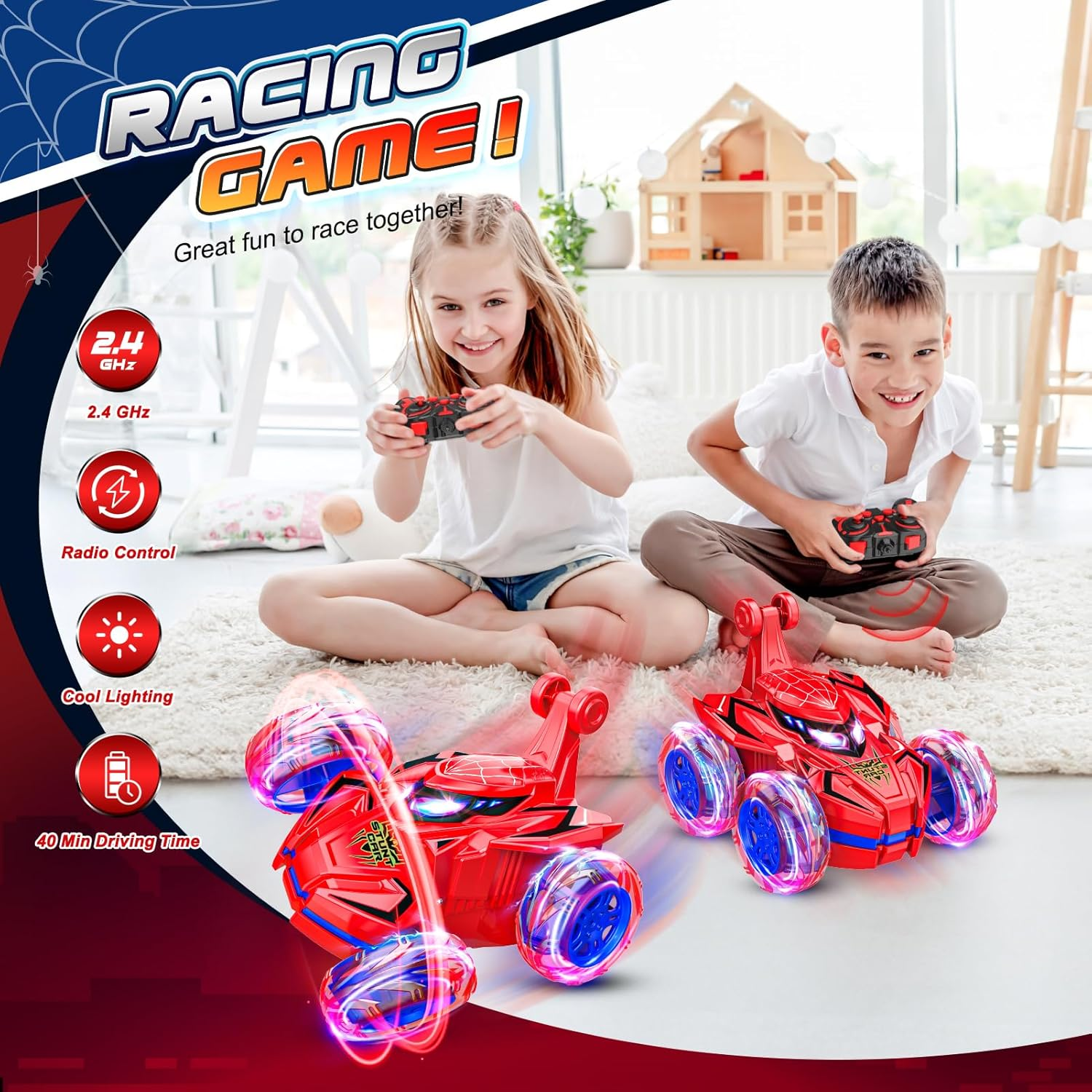 Spider Remote Control Car for Kids, Vingtank Stunt Car Boys Toys Age 3-9 RC Car for Kids 3 4 5 6 7 8 9 Year Old Christmas Birthday Gifts for Boys 3-5 Years Old Girls image number 6