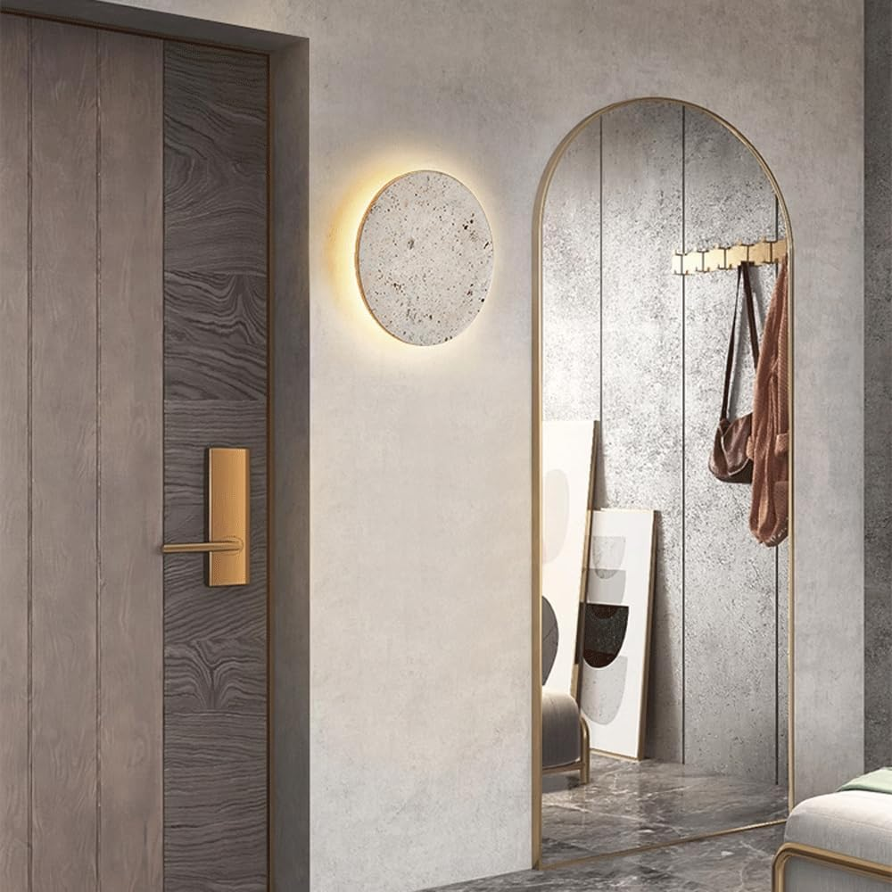 Nordic Style Stone Wall Lamp Natural Yellow Travertine Lampshade Wall Sconce round Indoor Interior Wall Lights for Living Room Dinning Room Corridor Study Home Lighting Decoration 220V image number 4