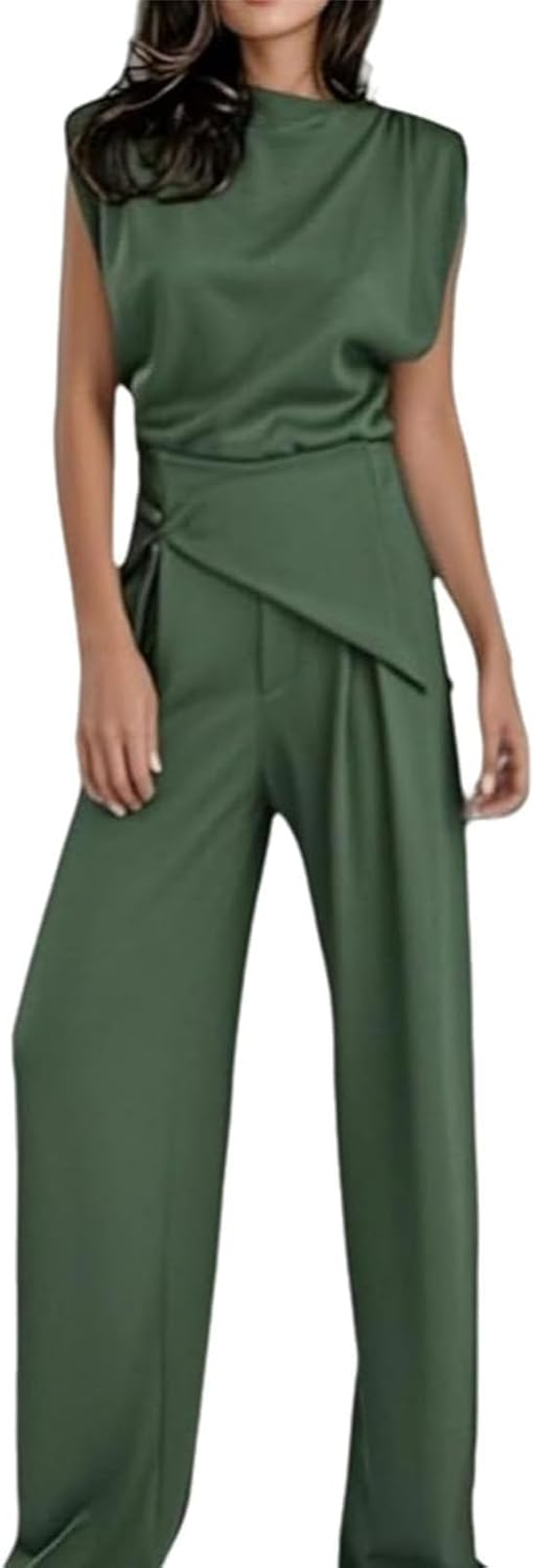 Zestora Two Piece Outfit, Women'S 2 Piece Outfit Set - Tank Top Wide Leg Pants, Stylish Casual Formal Outfits image number 4