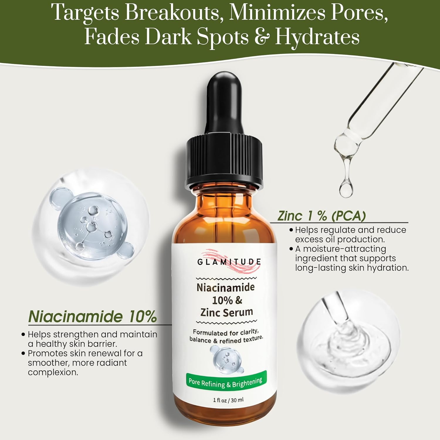 GLAMITUDE Niacinamide 10% & Zinc Serum &ndash; Pore Refining & Brightening Face Serum for Oily Skin, Uneven Tone & Dark Spots &ndash; Lightweight Daily Skincare Treatment &ndash; 30Ml image number 1