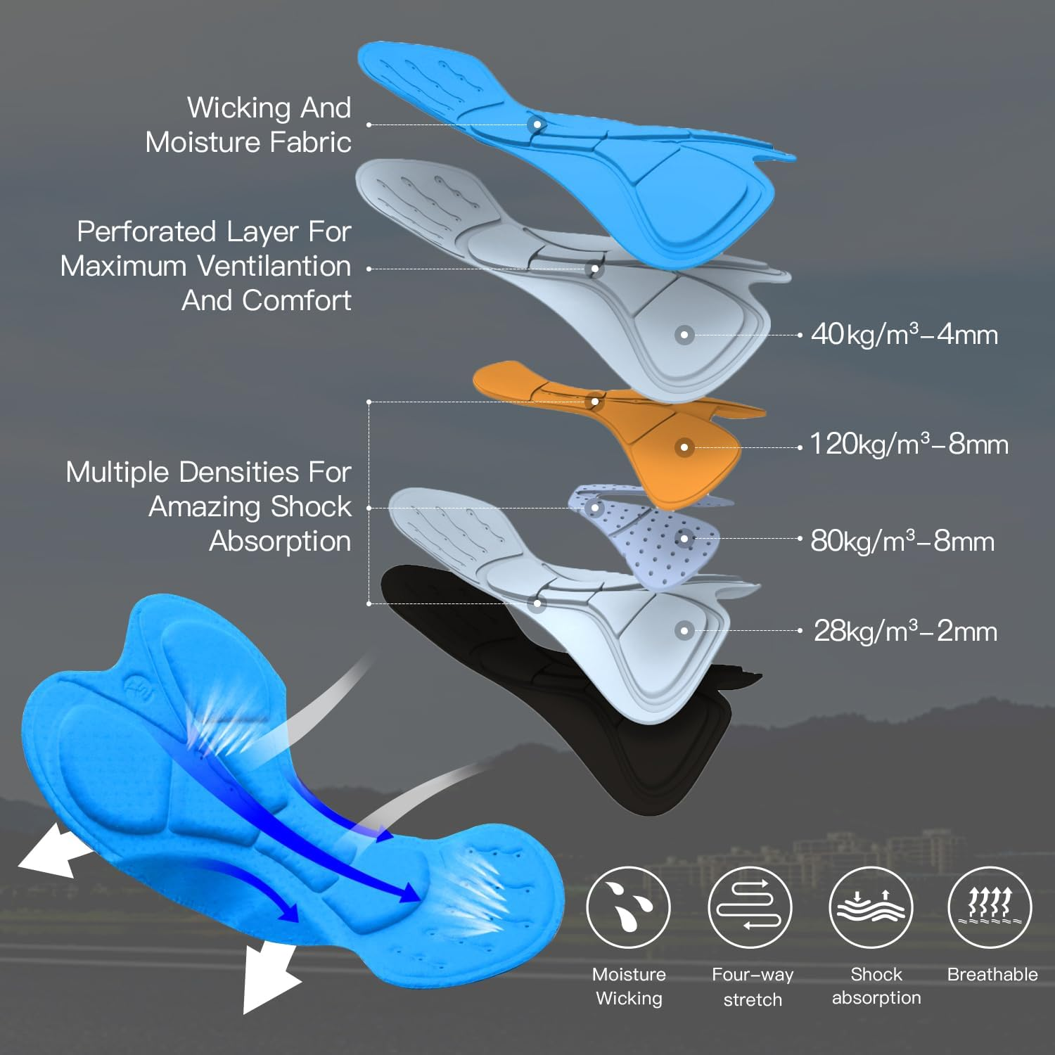 Souke Sports Men'S Cycling Bib Shorts 4D Padded Bike Biking Pants Breathable Compression Bicycle Tights image number 6