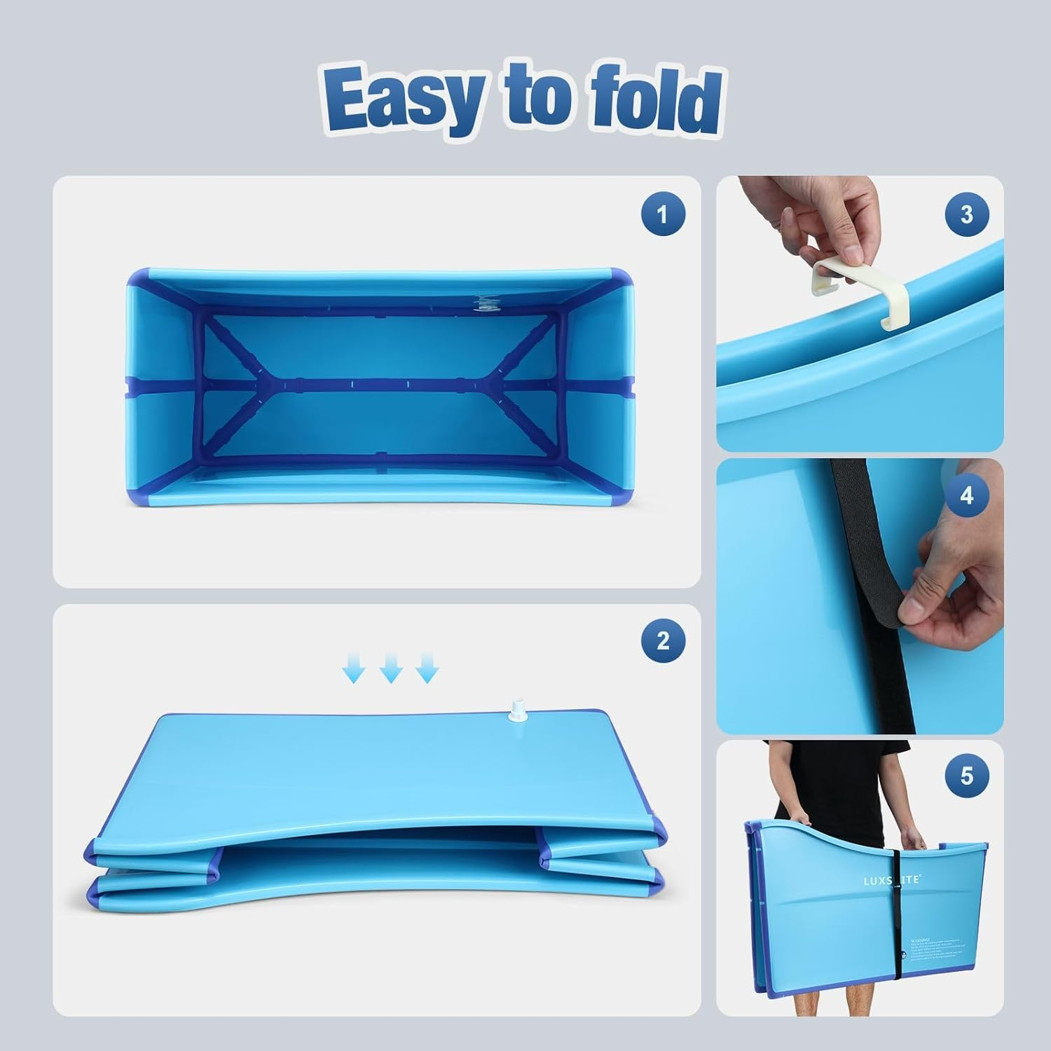 Large Foldable Bath Tub Bathroom Soaking Freestanding Plastic Portable Collapsible Modern Shower Bathtub, Blue image number 2