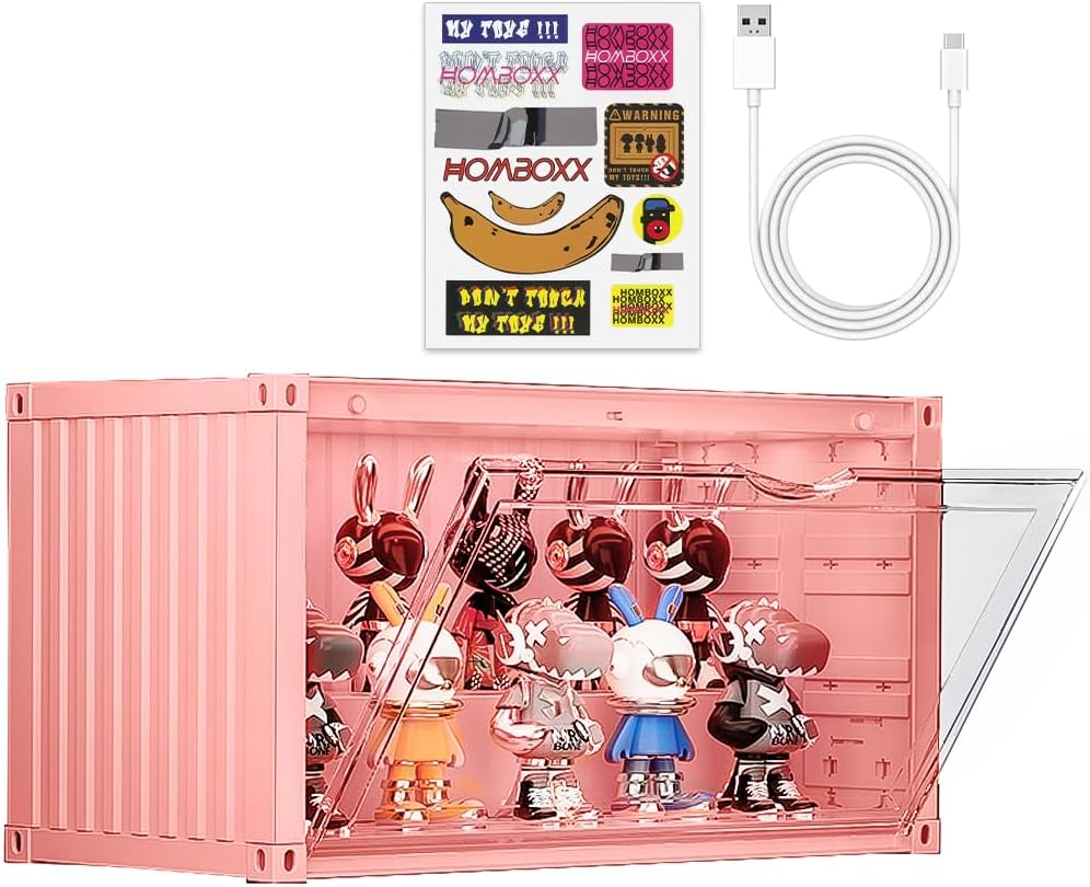 Clear Acrylic Display Case with Light,Container Dustproof Protection Display Box for Collectible Pop Figures and Toys,Toys Not Included,13.8 in X 7.5 in X 6.7 in (Pink) image number 4