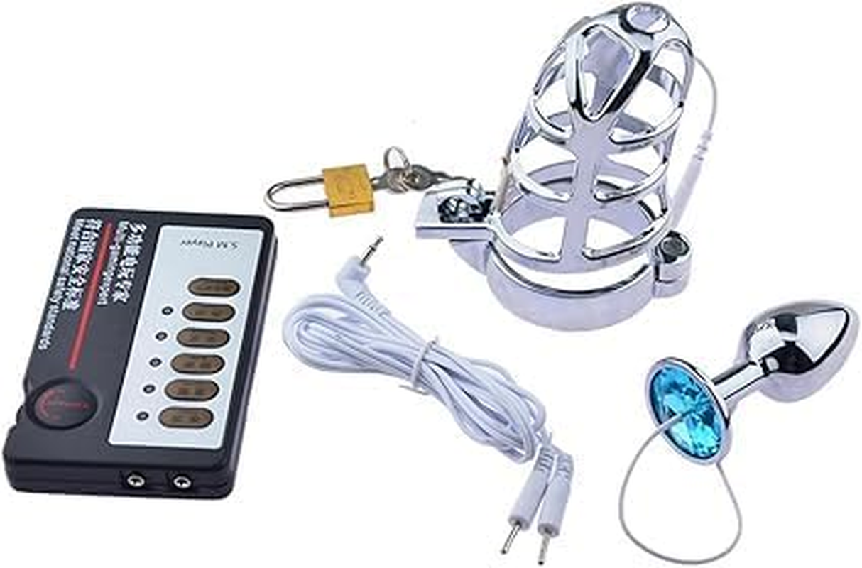 Vibrating Anal Plug Chastity Cage Chastity Lock Electric Shock Stainless Steel Male Metal Beginner Device Penis Ring Prevent Ere-Ction Couple Sex Toys SM for Male 50Mm