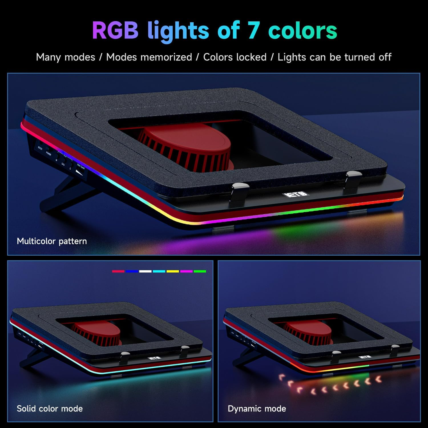 IETS Supercharged Laptop Cooling Pad with Continuously Variable Speed Turbofan,Seal Foam for Rapid Cooling 13-19Inch Gaming Laptop,Air Filtration,Rgb and USB Hub,Powerful Laptop Cooler image number 6