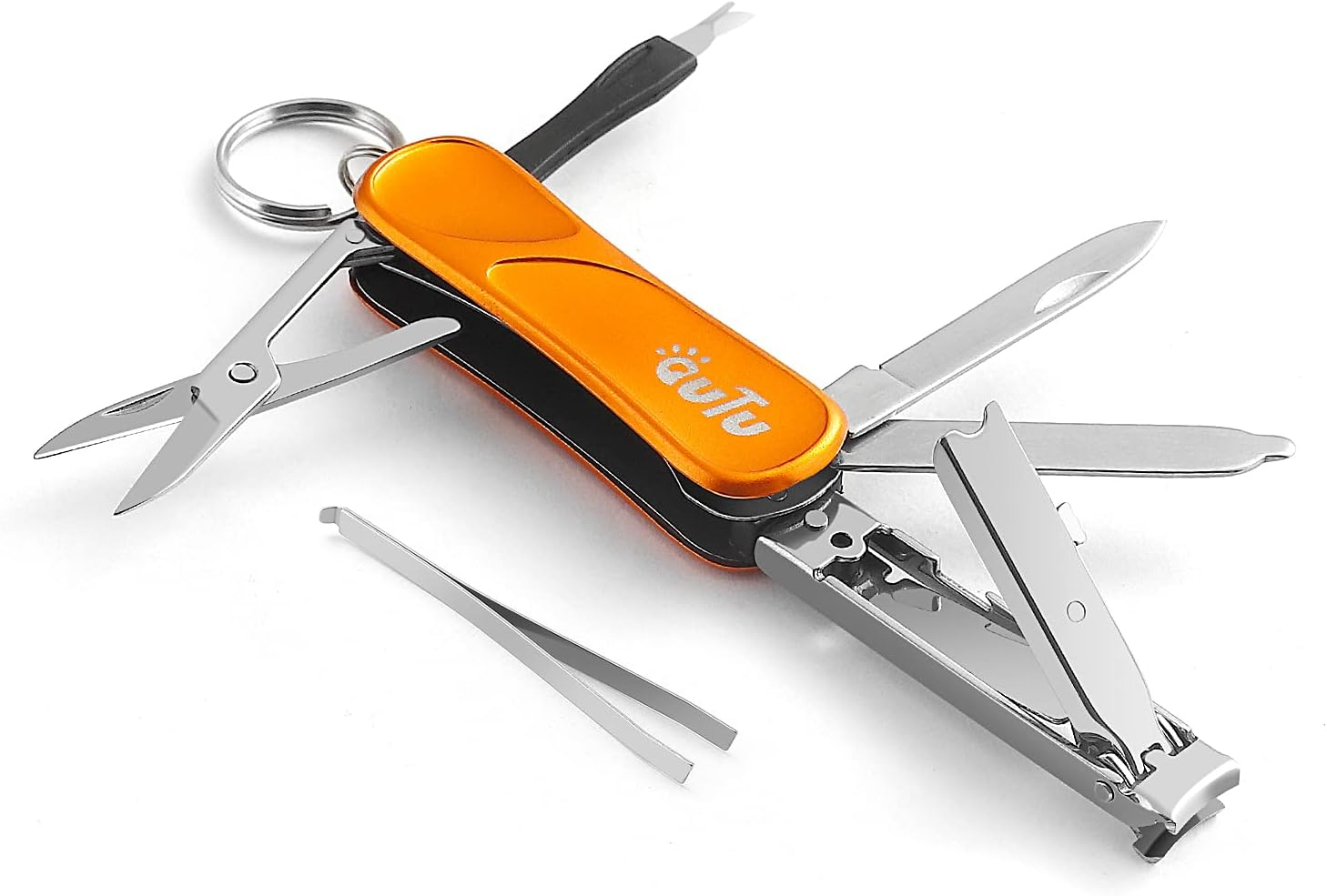 OUTU Keychain Nail Clipper Multitool, 7 in 1 EDC Utility Tool with Nail Clipper, Scissors, Gifts for Him Men Husband Dad Boyfriend (Orange)