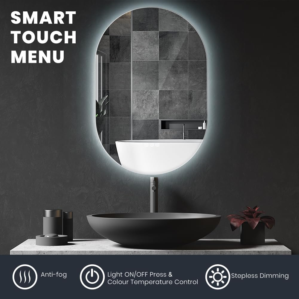 Simplus LED Wall Mirror Oval Bathroom Mirrors for Wall Mounted Anti-Fog Smart Touch Switch Vanity Makeup Mirror 50X75Cm(Backlit Light) image number 3