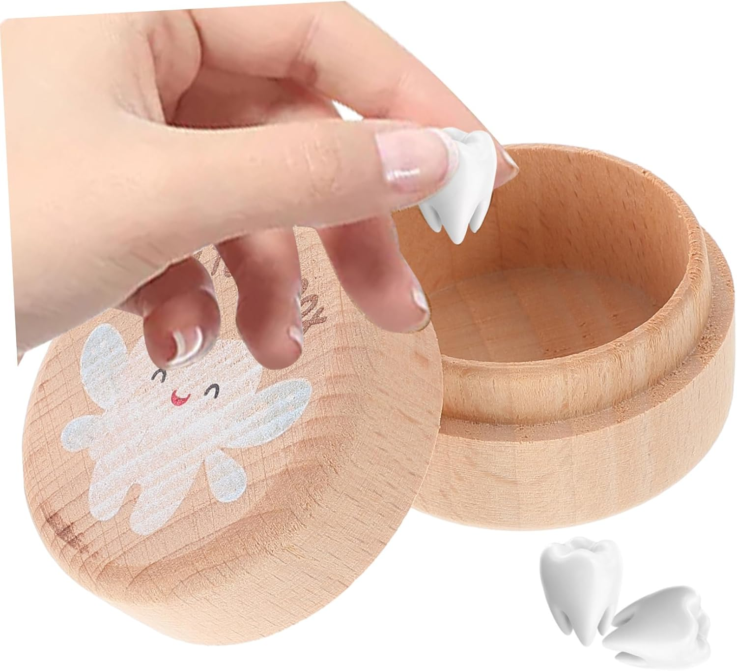 Wooden Tooth Keepsake Box Baby Tooth Storage Container for Boys and Girls 2Pcs Set round Solid Wood Baby Shower image number 2