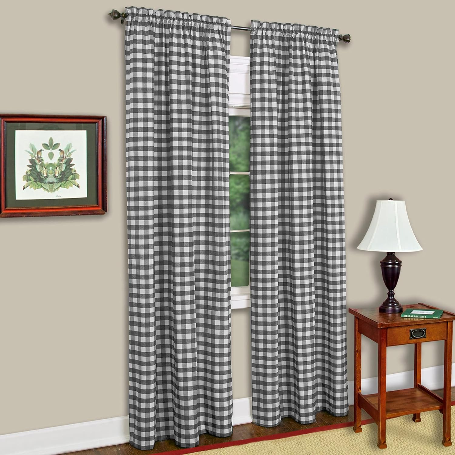 Achim Home Furnishings Buffalo Check Window Curtain Tie up Shade, 42" X 63", Black