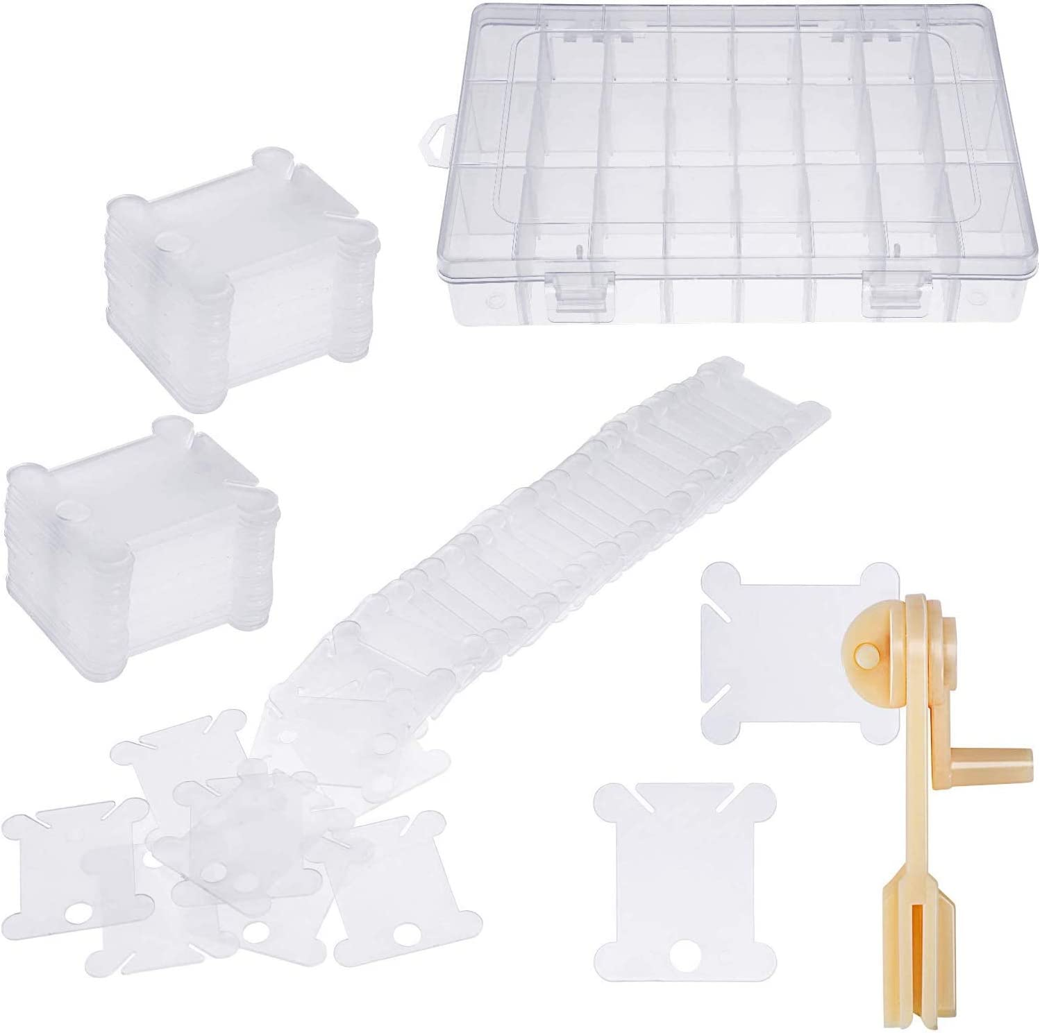 100 Pieces Plastic Cross Stitch Bobbins Plastic Embroidery Floss Bobbins and Embroidery Organizer Box for Cross Stitch Craft DIY Sewing Storage Compartments Jewelry Storage Box image number 3