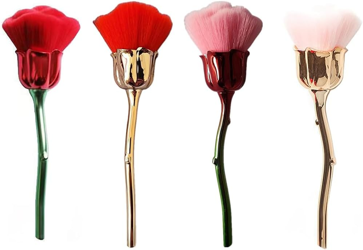 4-Pack Rose Flower Nail Art Powder Dusting Brush, Large Nail Trimming Cleaning and Makeup Blush Tool for Loose Powder, Makeup, Loose Powder Brush and Nail Dusting Brush