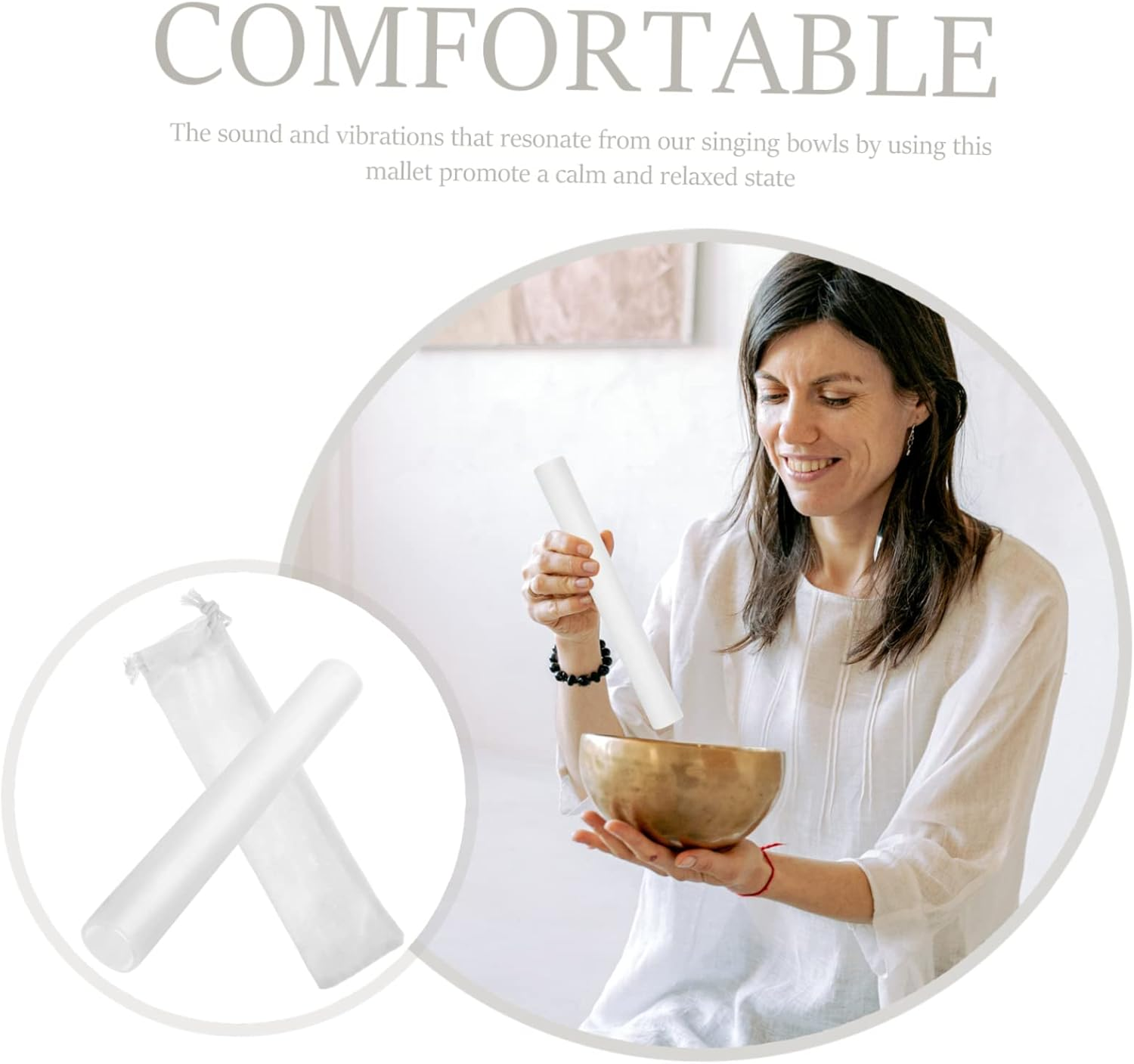 Totority Silicone 2Pcs Crystal Bowl Acrylic Singing Bowl Striker Acrylic Knocking Stick Sound Bar Healing Bowl Mallet Sound Bowl Accessory Singing Bowl Mallets Singing Bowl Parts Component image number 6