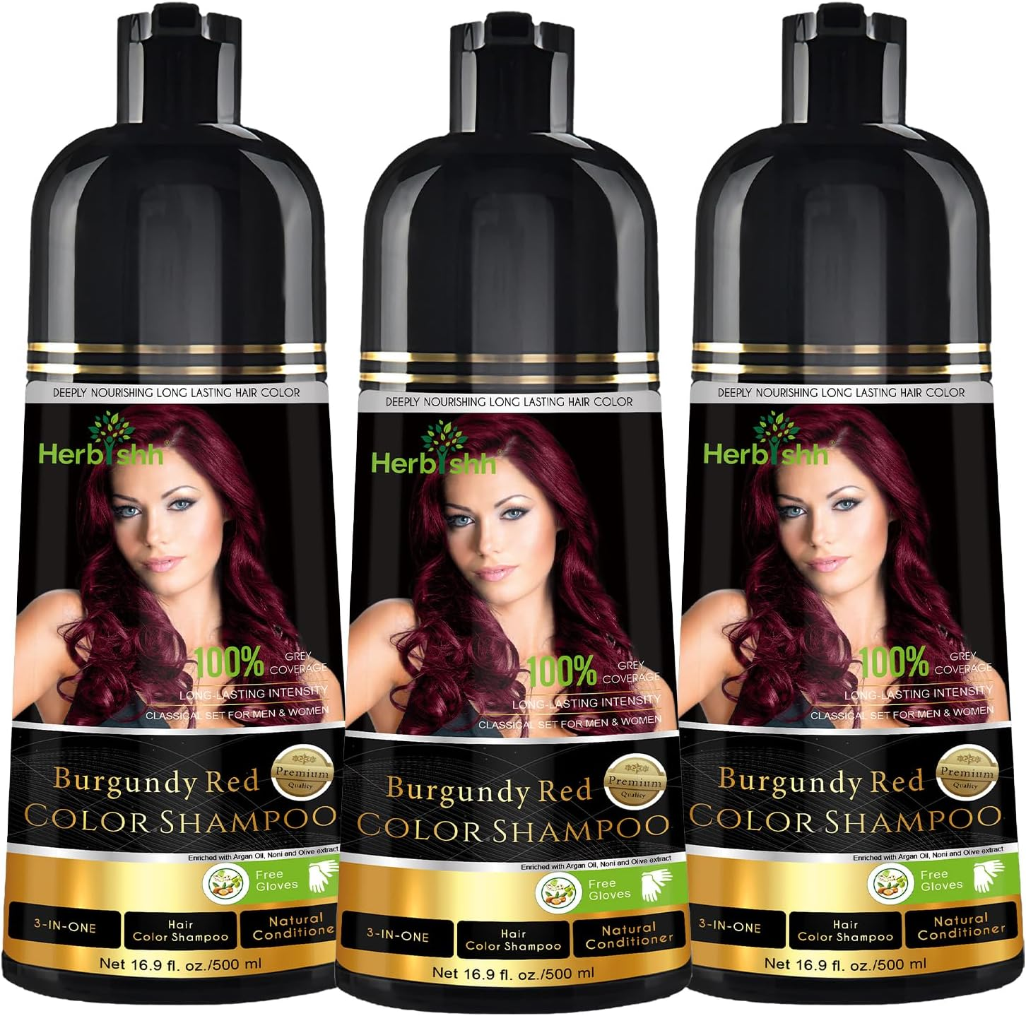 Herbishh Pack of 5 Hair Color Shampoo for Gray Hair &ndash; Natural Hair Dye Shampoo &ndash; Colors Hair in Minutes &ndash; Long Lasting&ndash;500 Ml &ndash; 3-In-1 Hair Color &ndash; Ammonia-Free (Chestnut Brown)