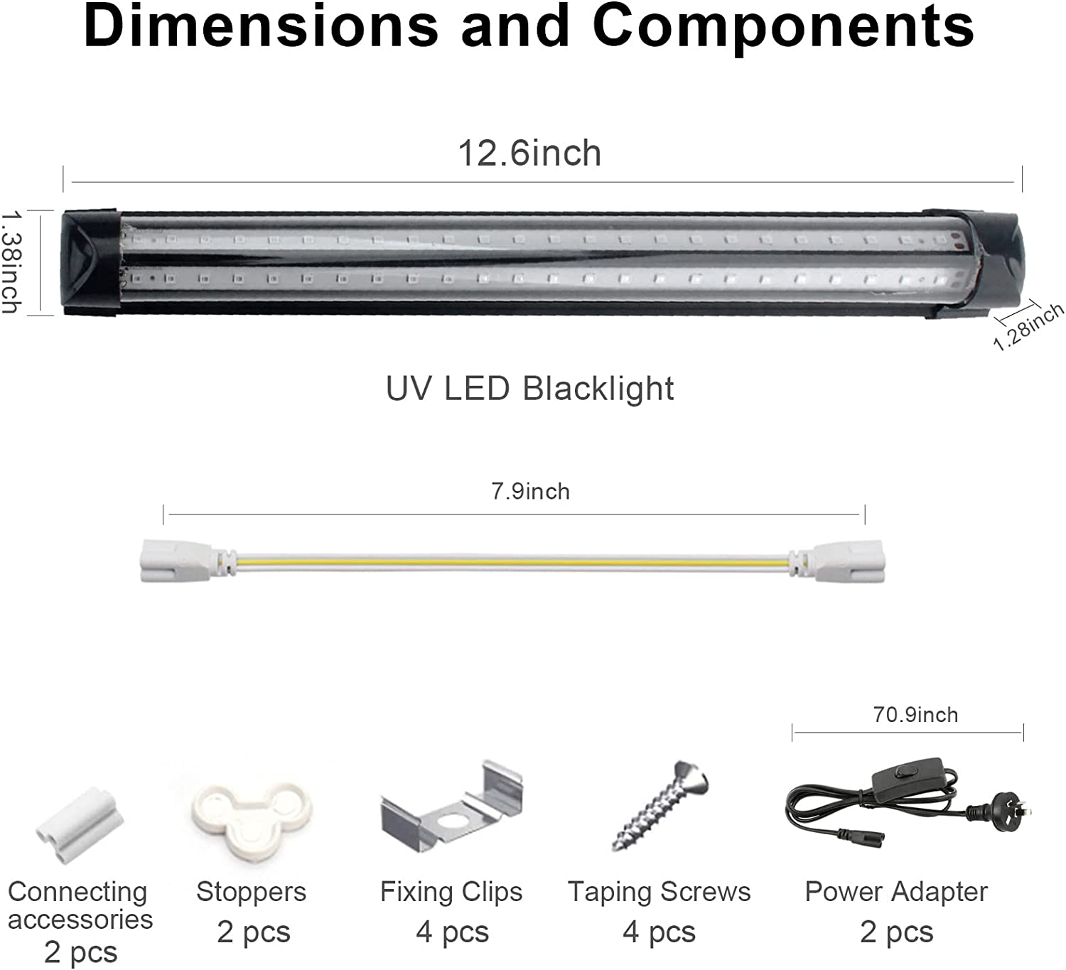 2 Pack LED Black Light Bar, BOSITE 10W UV Black Light Tube with Switch and Plug 395Nm Blacklight Bar Glow in the Dark Party Supplies for Christmas Decorations Stage Lighting, Urine Detection, Poster image number 3
